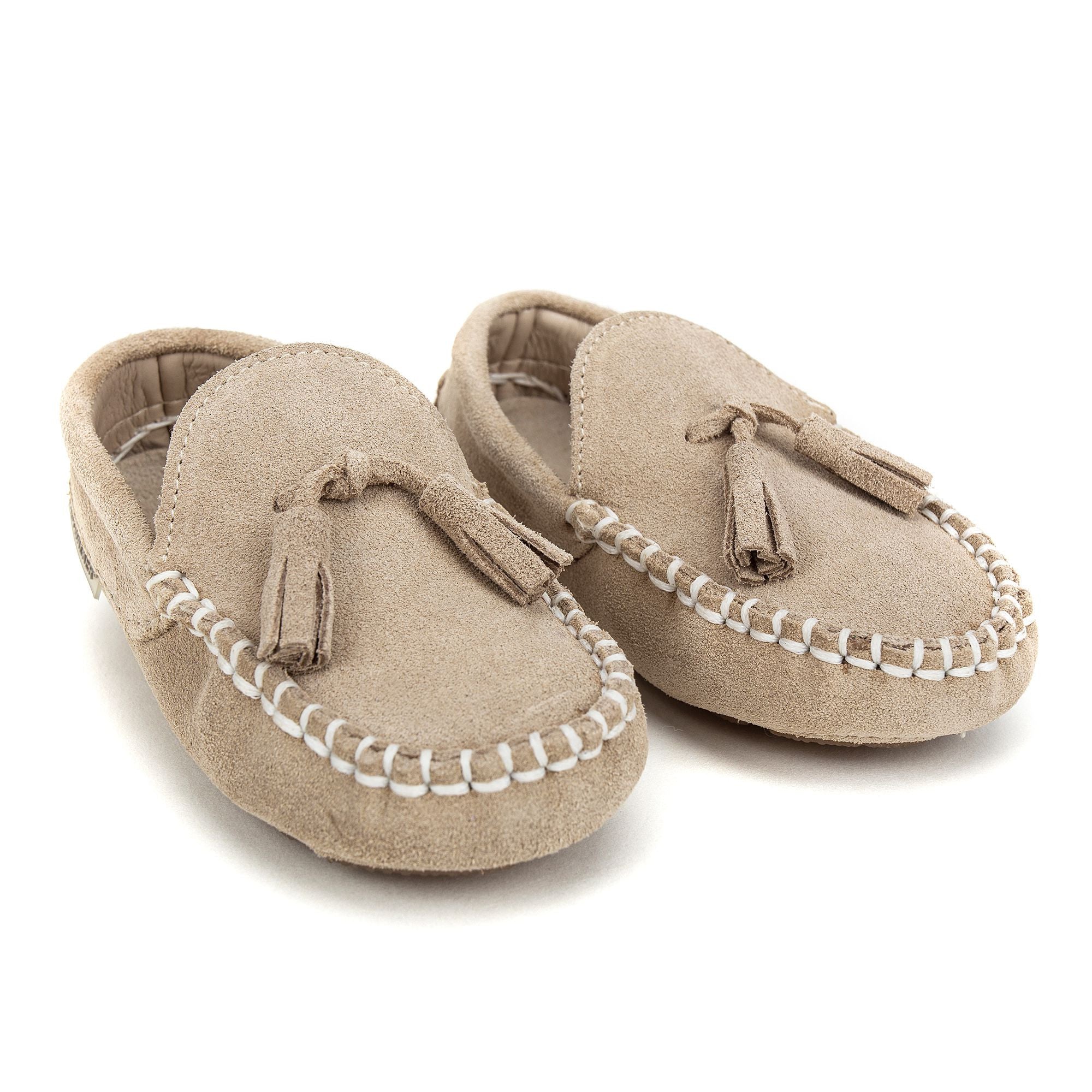 Boys Beige Suede Leather Tasselled Loafers