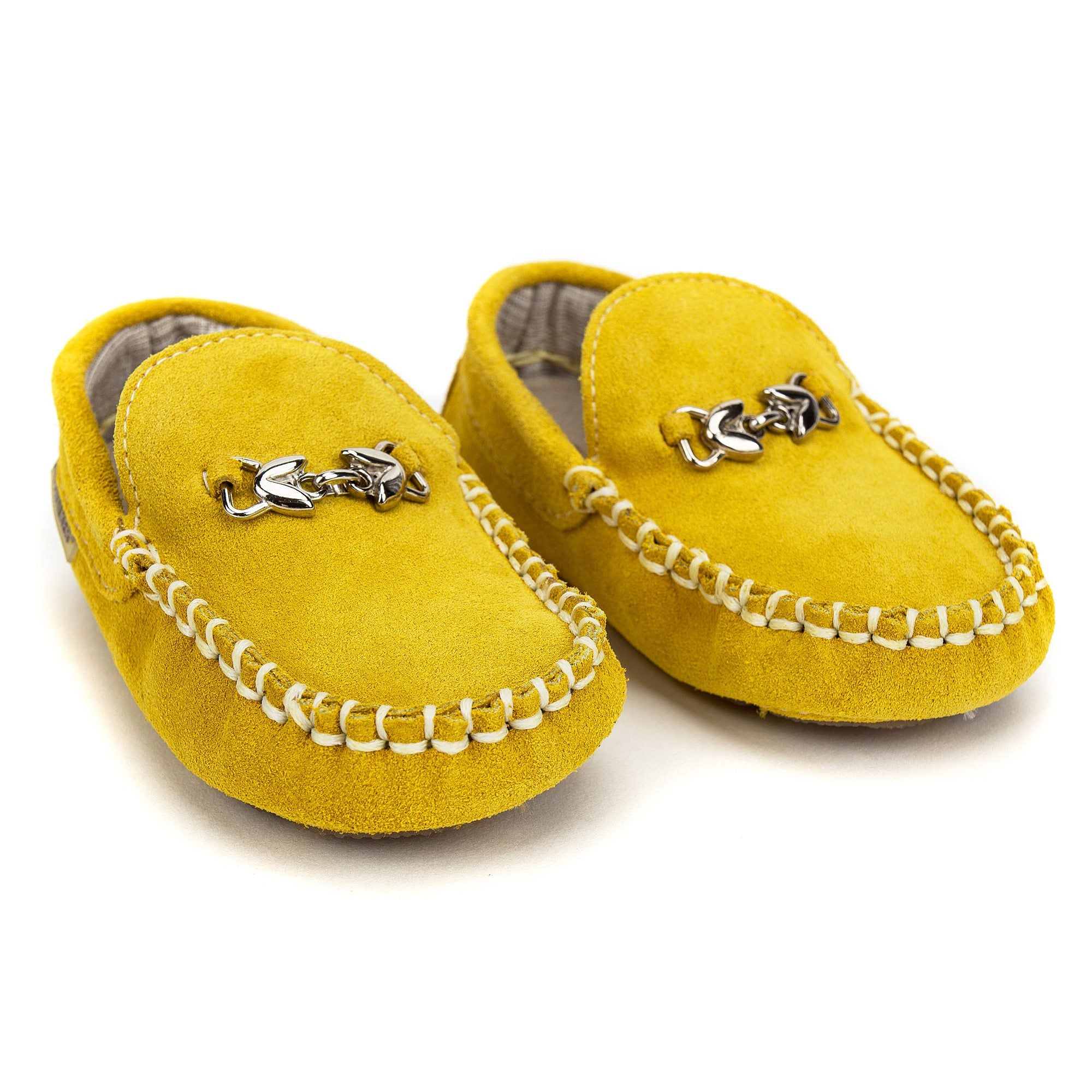 Boys Yellow Metallic Buckle Emellished Suede Leather Loafers