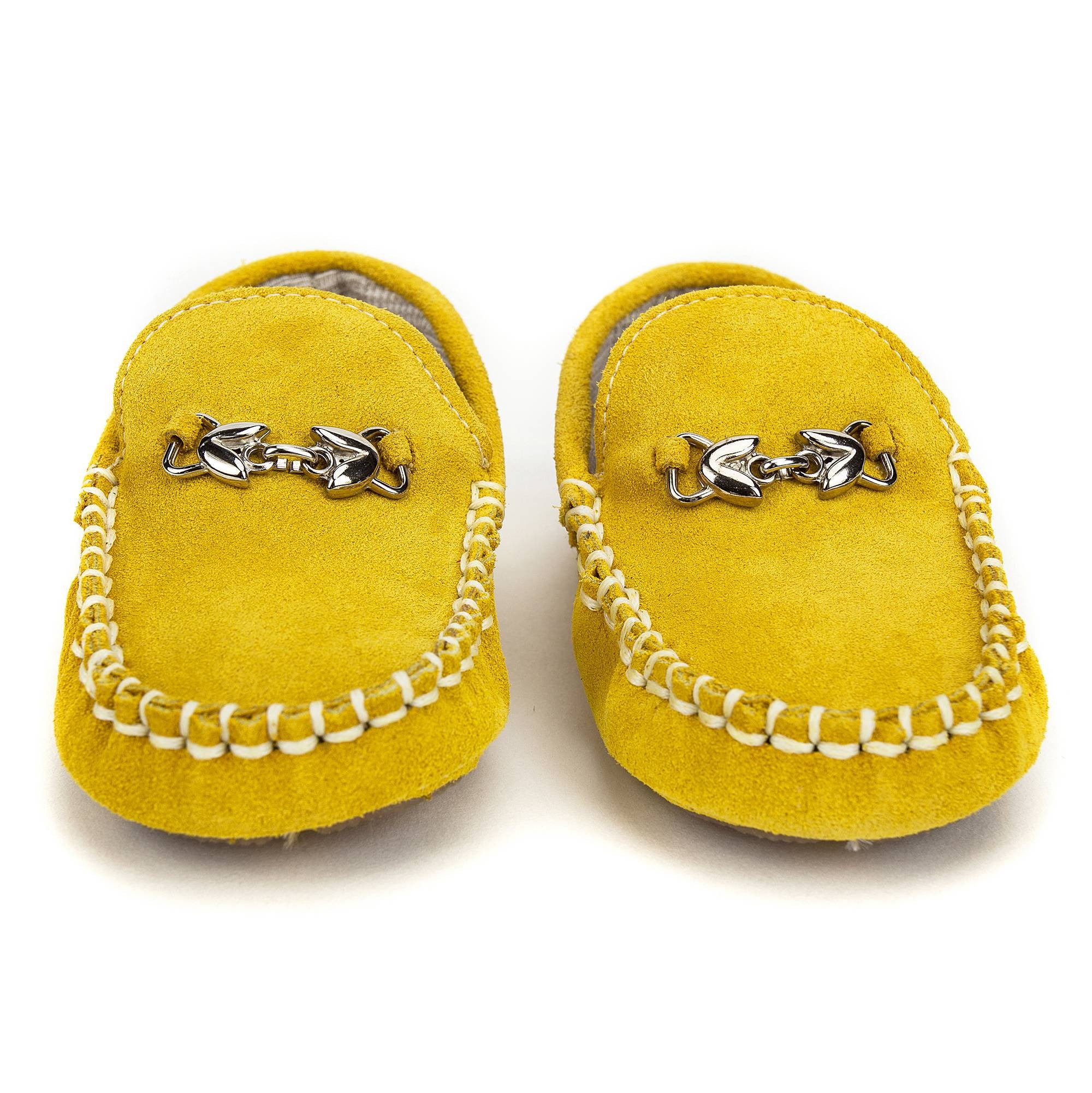 Boys Yellow Metallic Buckle Emellished Suede Leather Loafers