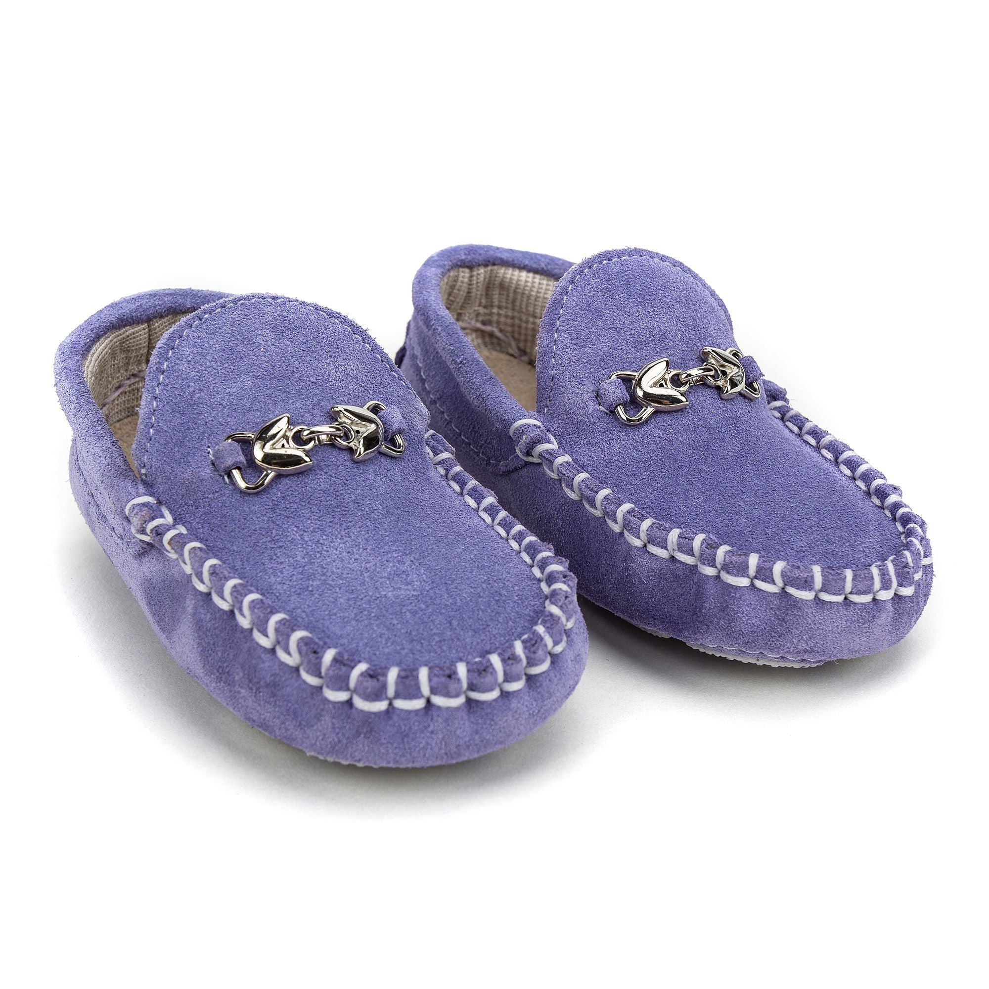 Boys Purple Metallic Buckle Emellished Suede Leather Loafers