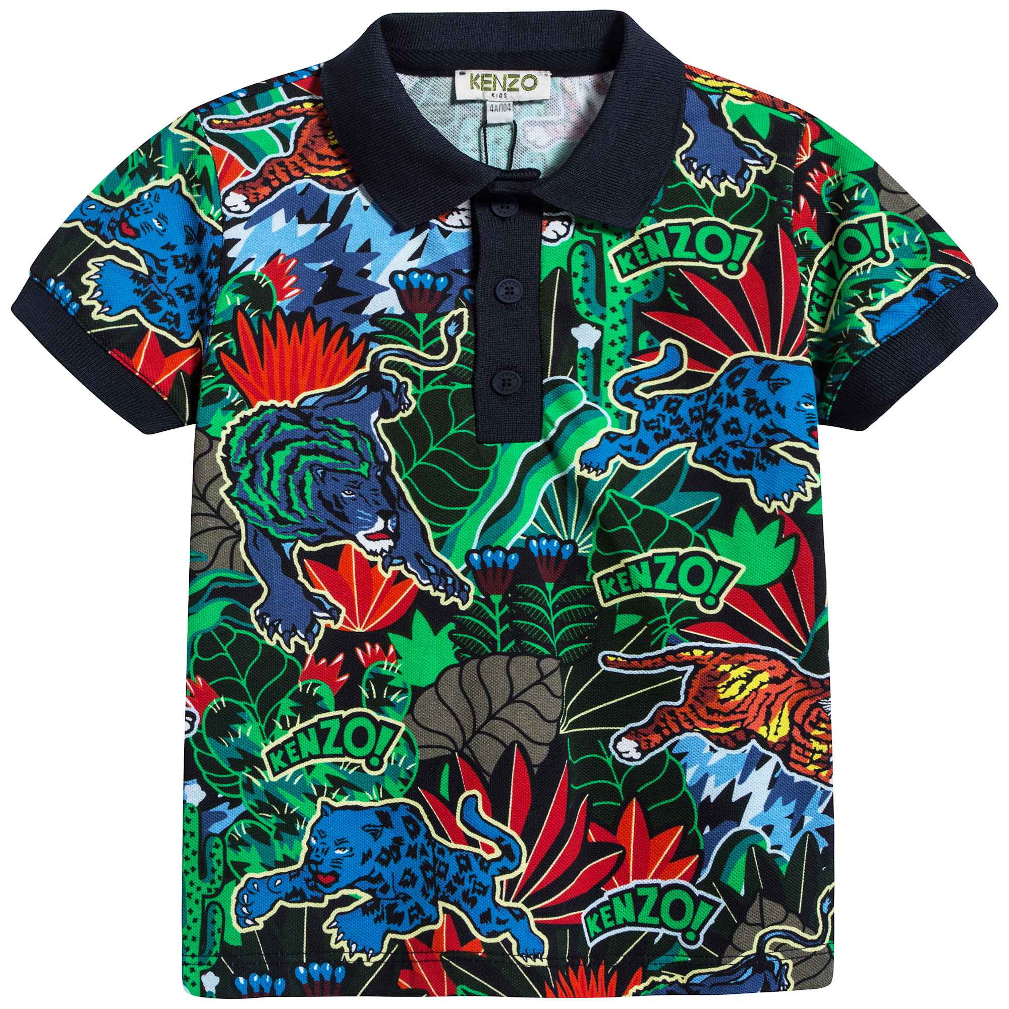 Boys Navy Printed Cotton Polo Shirt