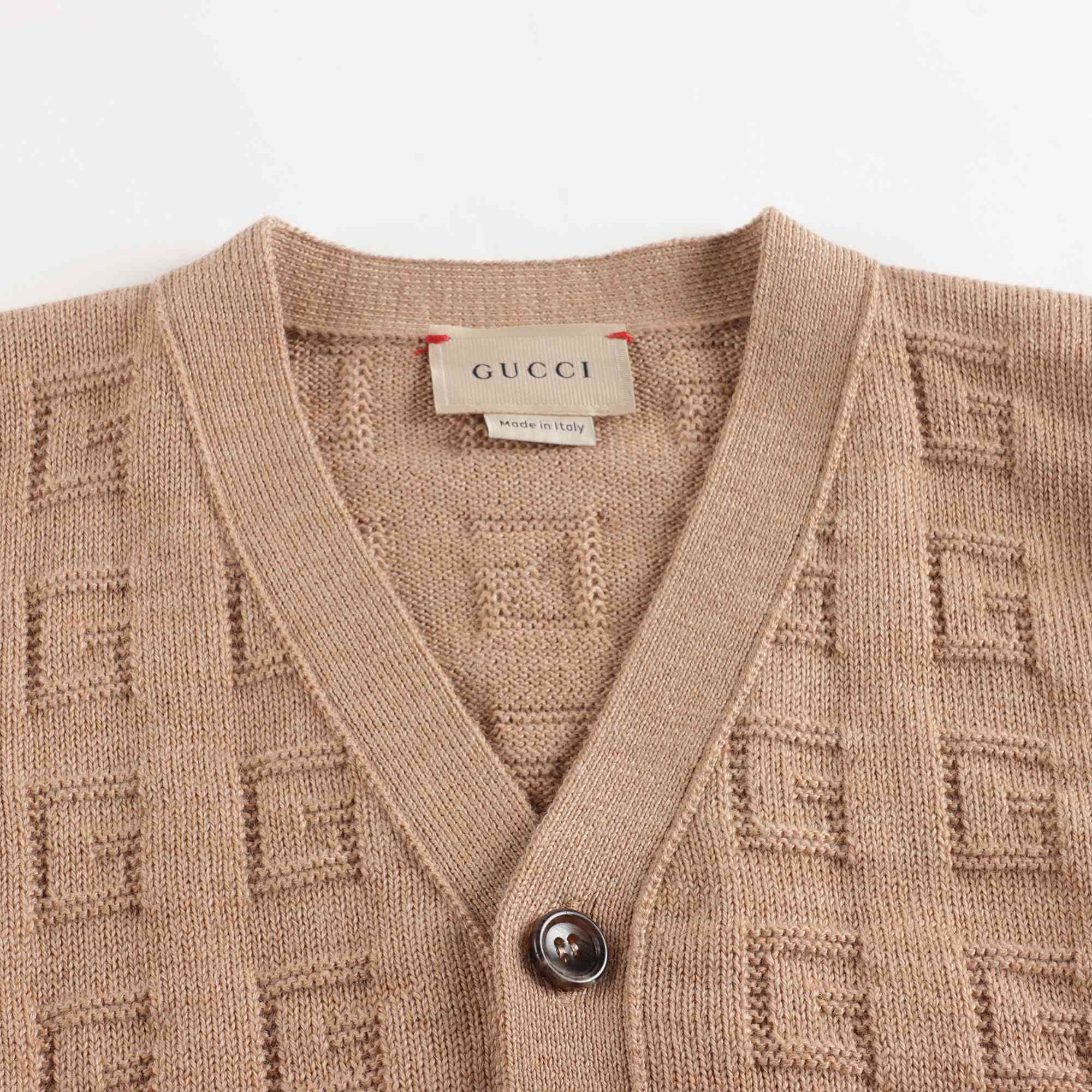 Boys Camel GG Wool Cardigan