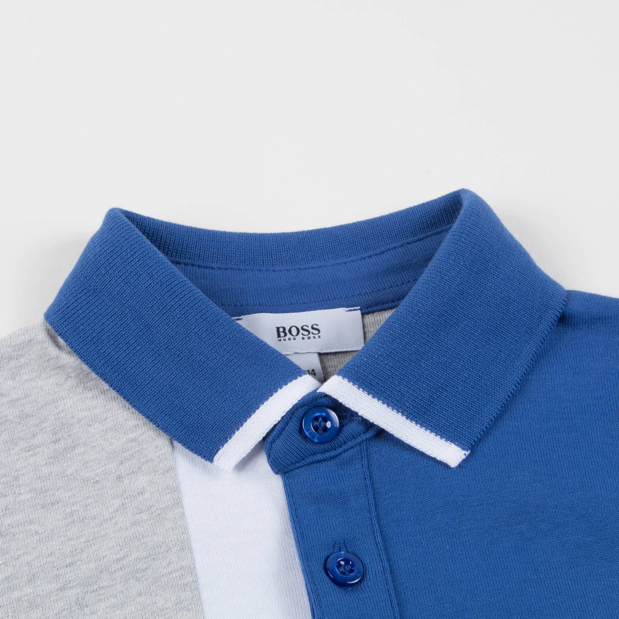 Boys White & Blue Stitching Cotton Polo Shirt