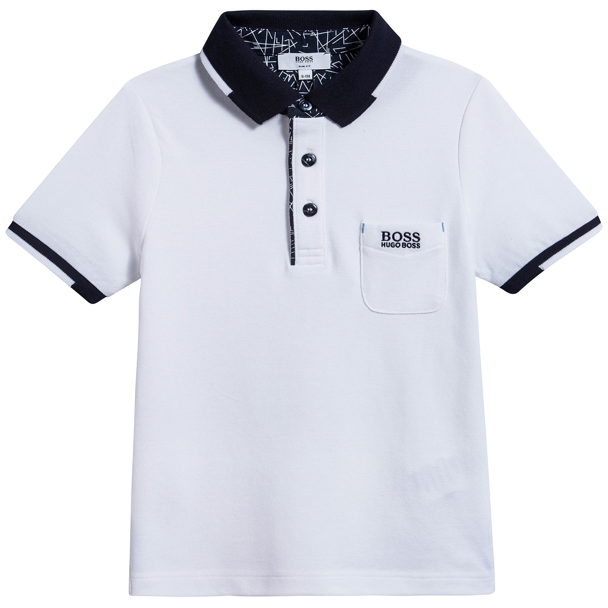 Boys White & Black Logo Cotton Polo Shirt