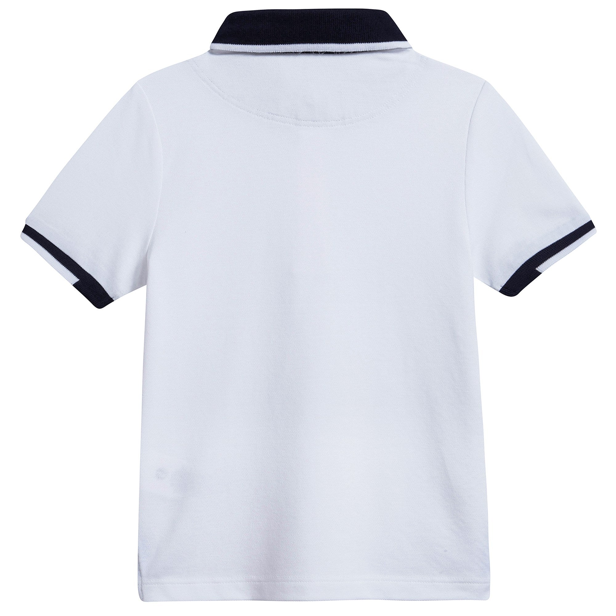 Boys White & Black Logo Cotton Polo Shirt