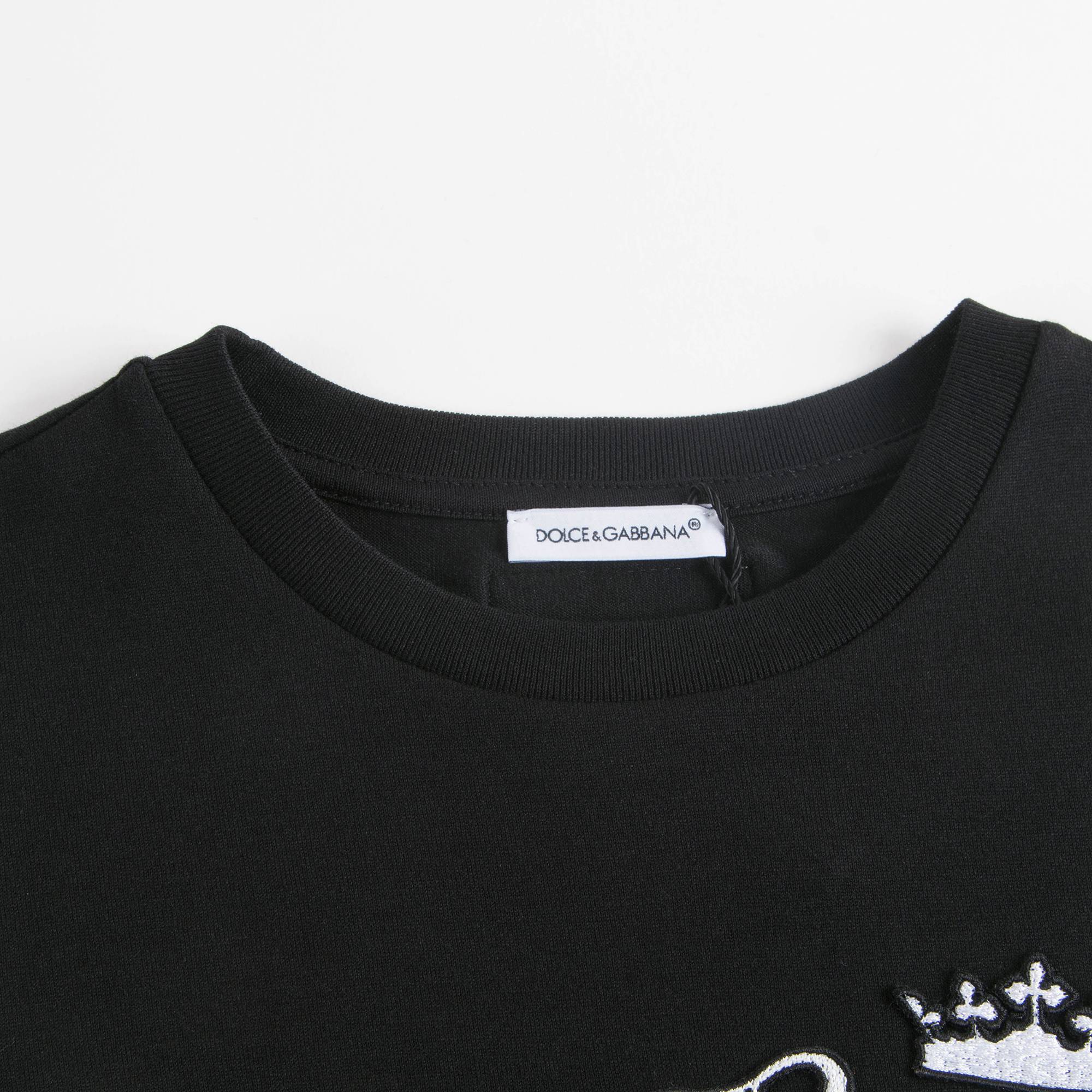 Boys Black Embroidered Cotton T-shirt