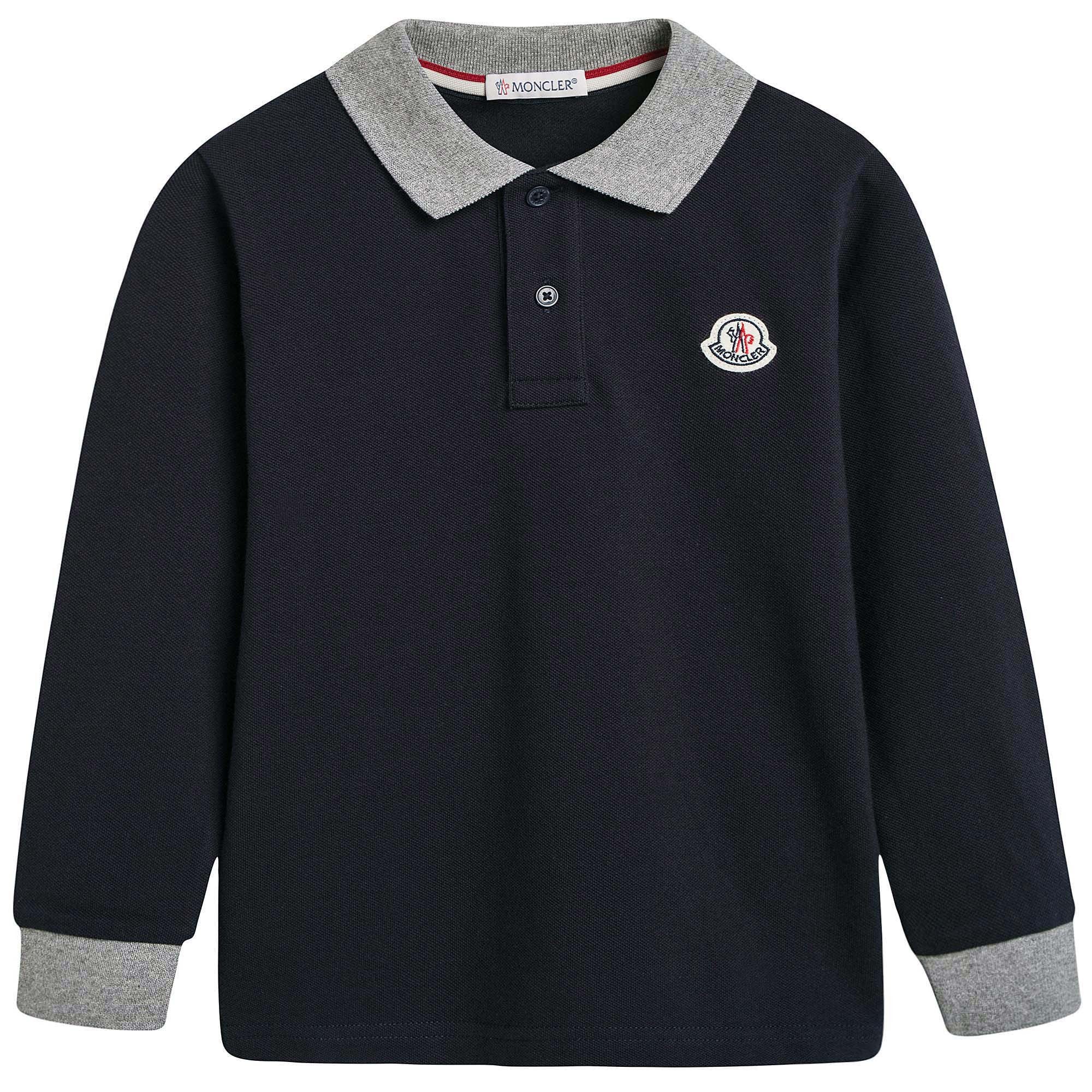 Boys Navy Blue Rib Cuffs Cotton Polo Shirt - CÉMAROSE | Children's Fashion Store - 1