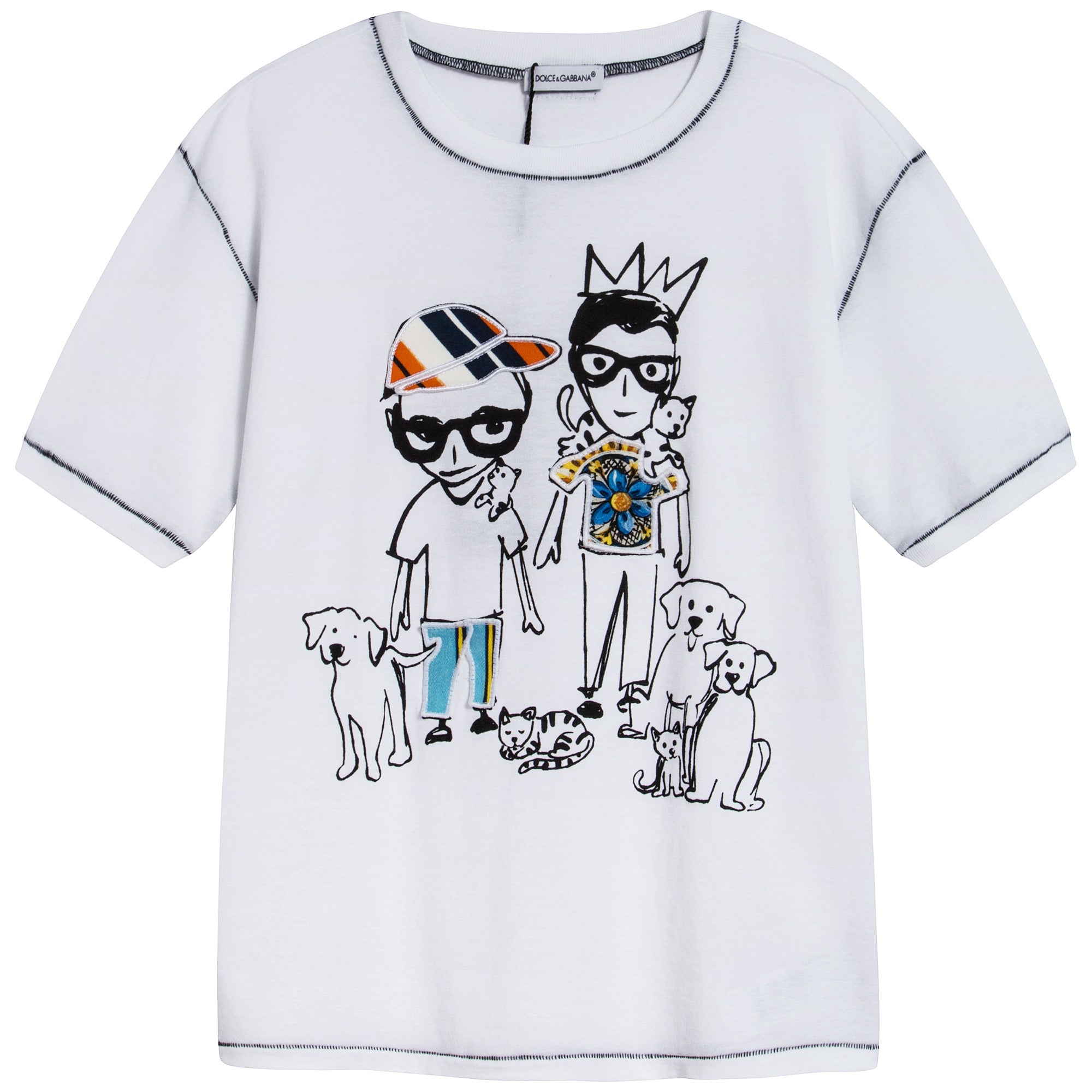 Boys White "DG Family" Cotton T-shirt