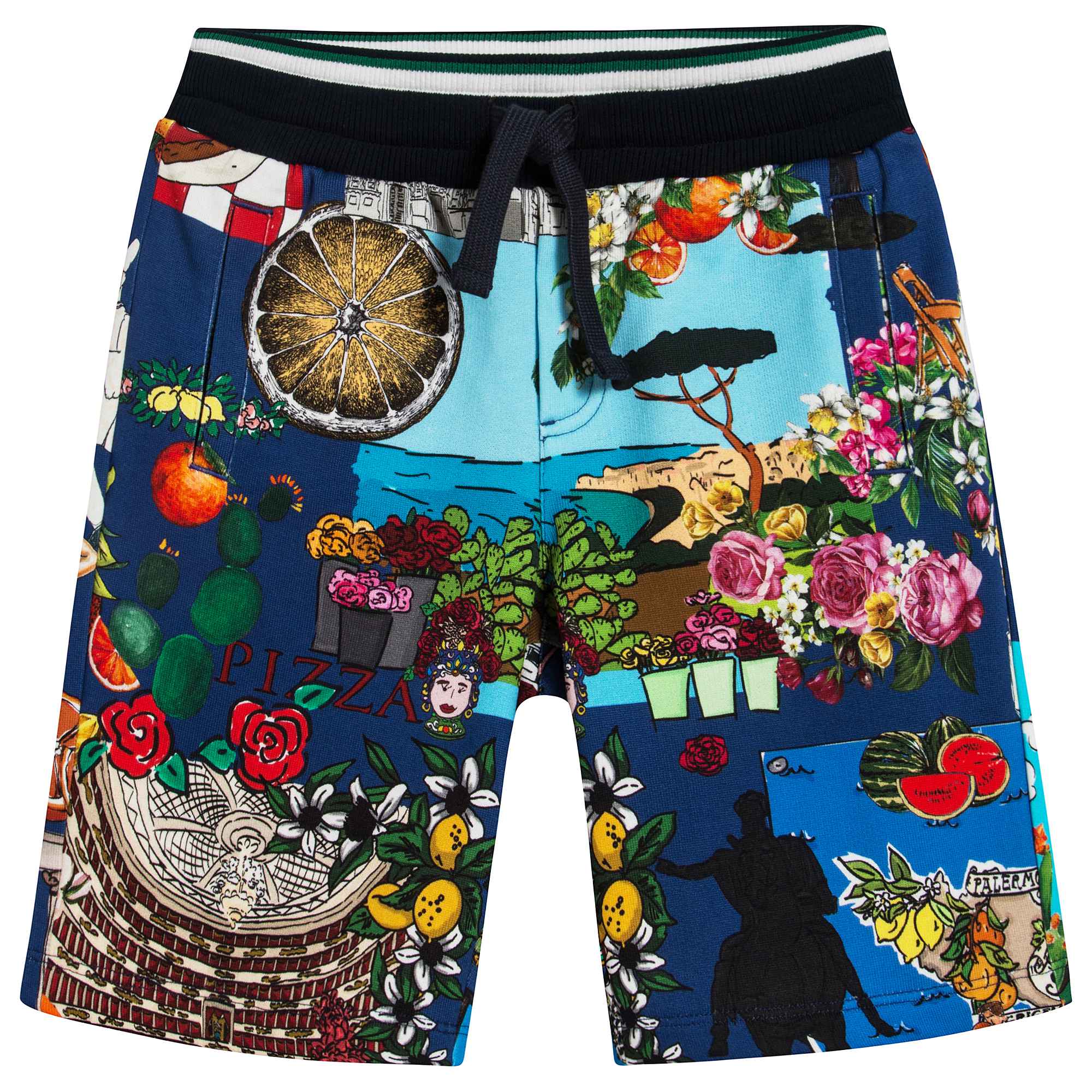 Boys Blue Printed Cotton Shorts