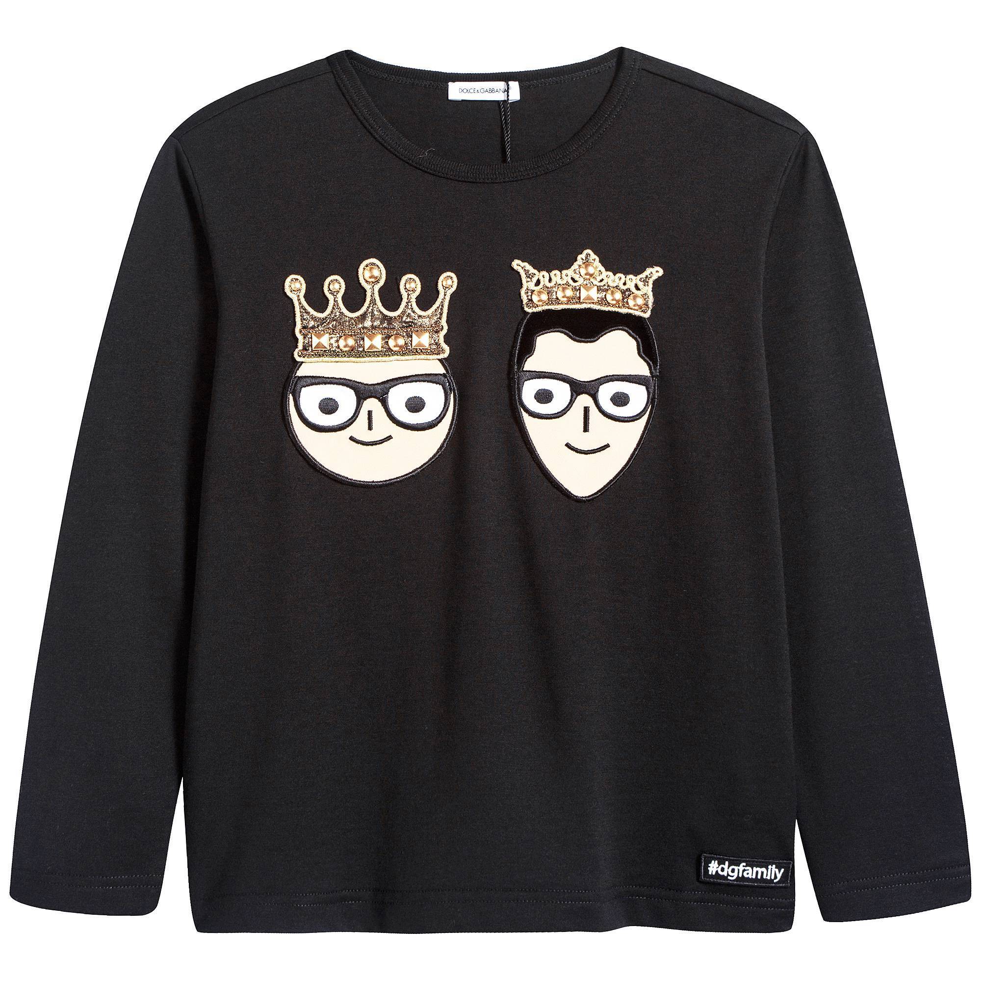 Boys & Girls Black "DG Family" Cotton T-shirt