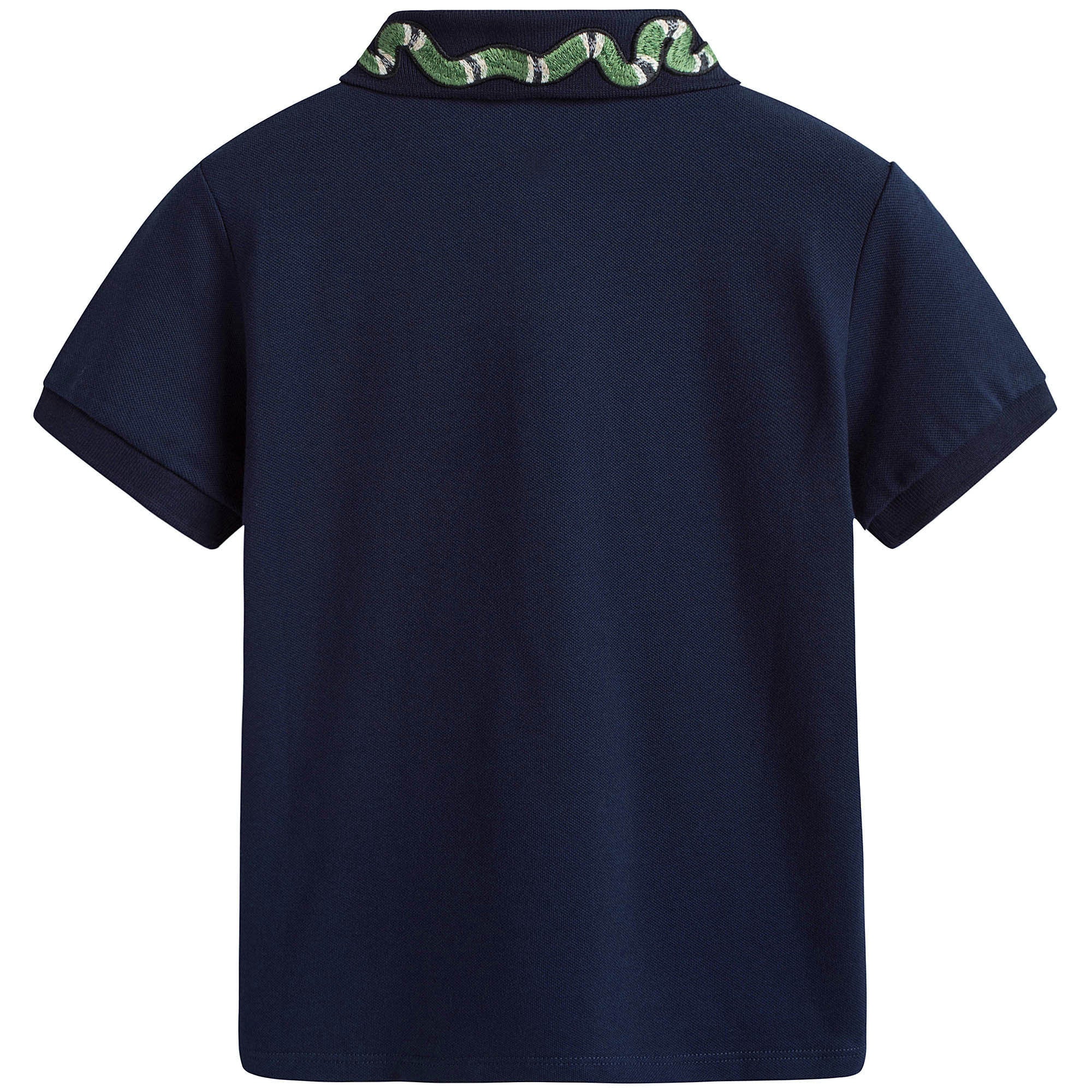 Boys Navy Blue Embroidered Snake Cuffs Polo Shirt