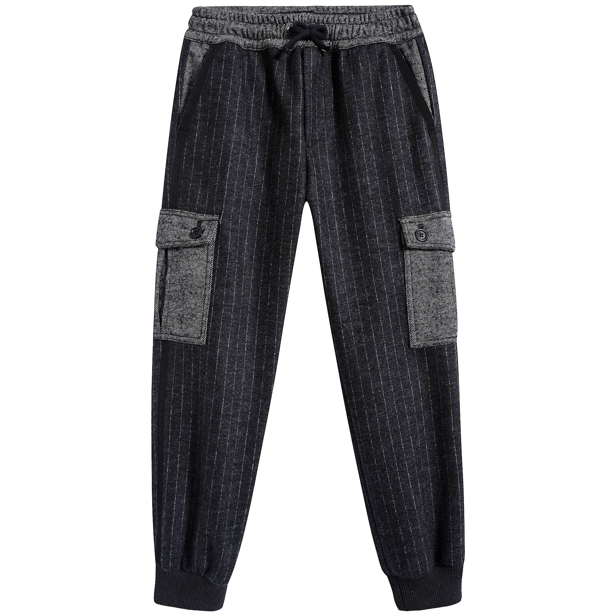 Boys Dark Grey Striped Wool Trousers