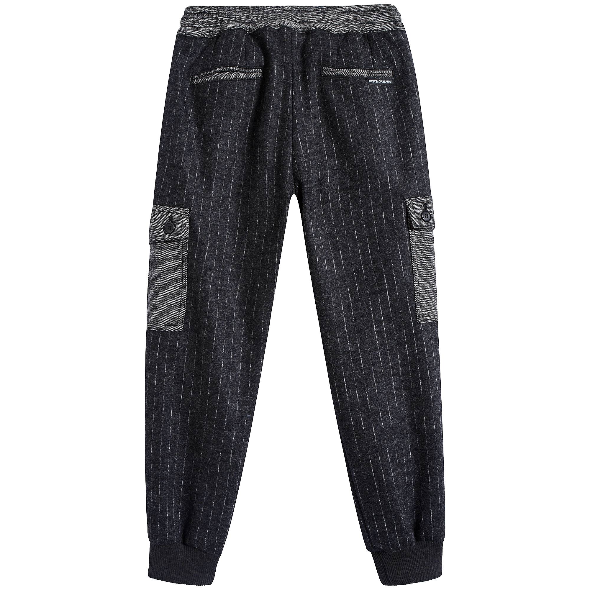 Boys Dark Grey Striped Wool Trousers