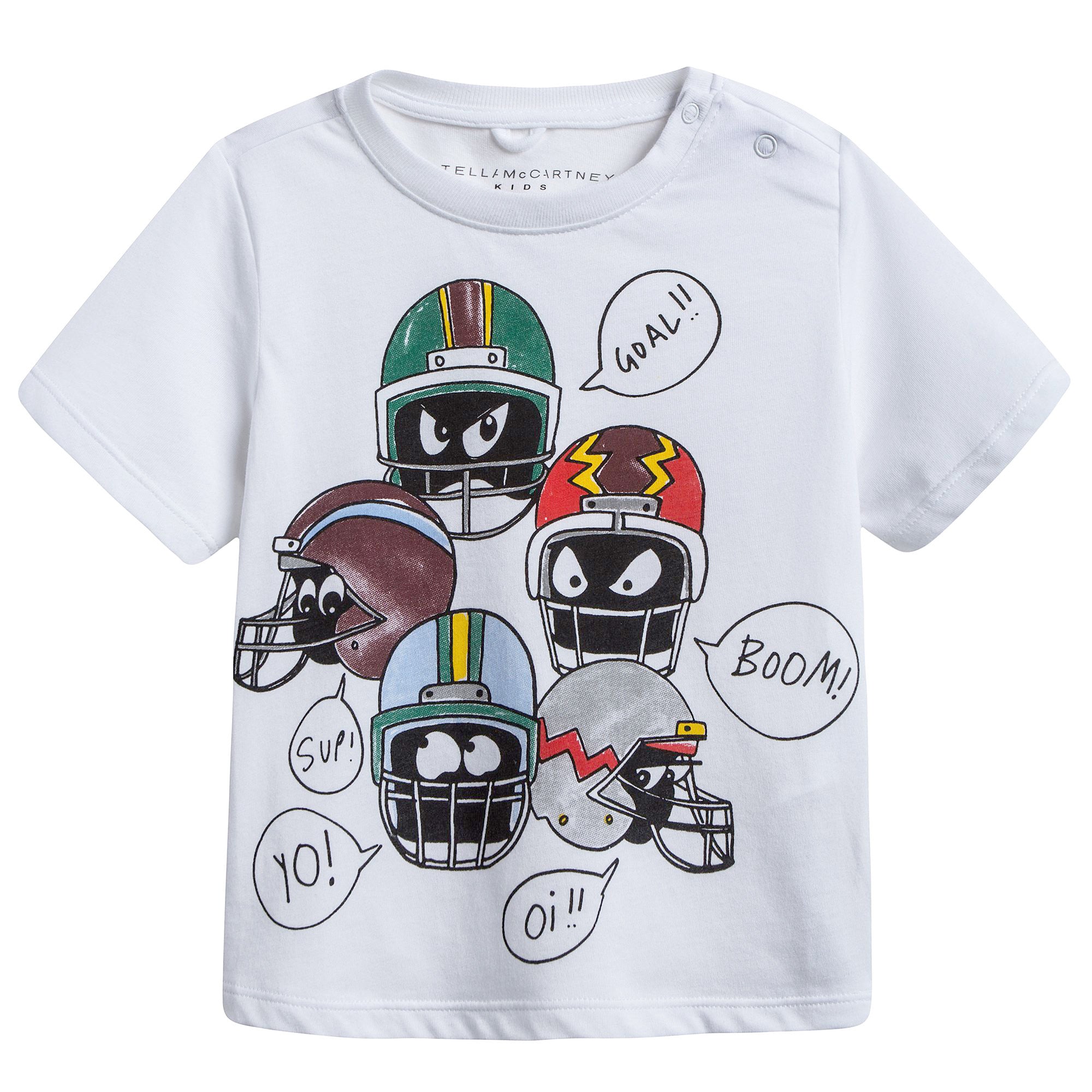 Baby Boys White Chuckle Helmet Printed T-shirt