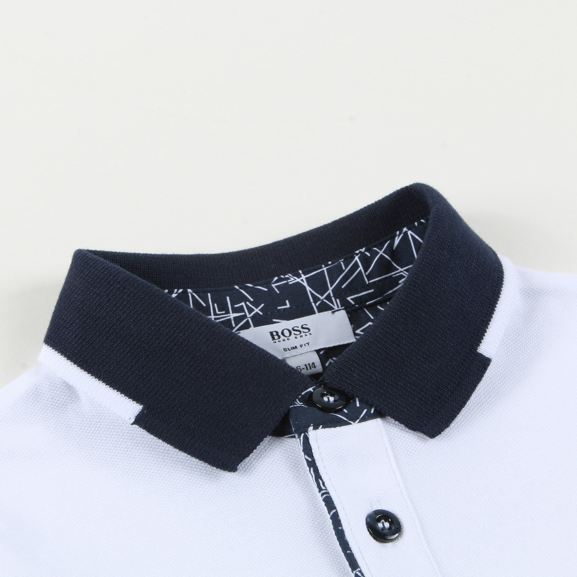 Boys White & Black Logo Cotton Polo Shirt