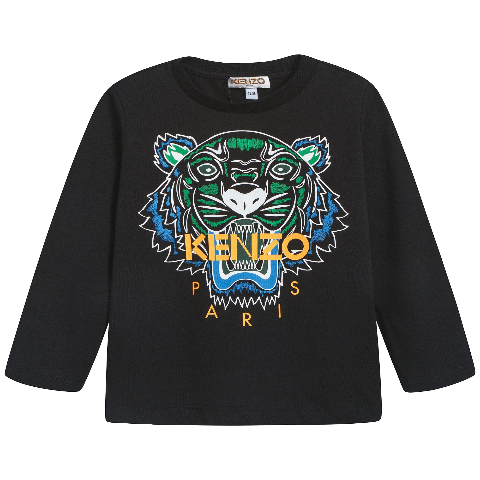 Boys Black With Tiger Embroidery Cotton T-shirt