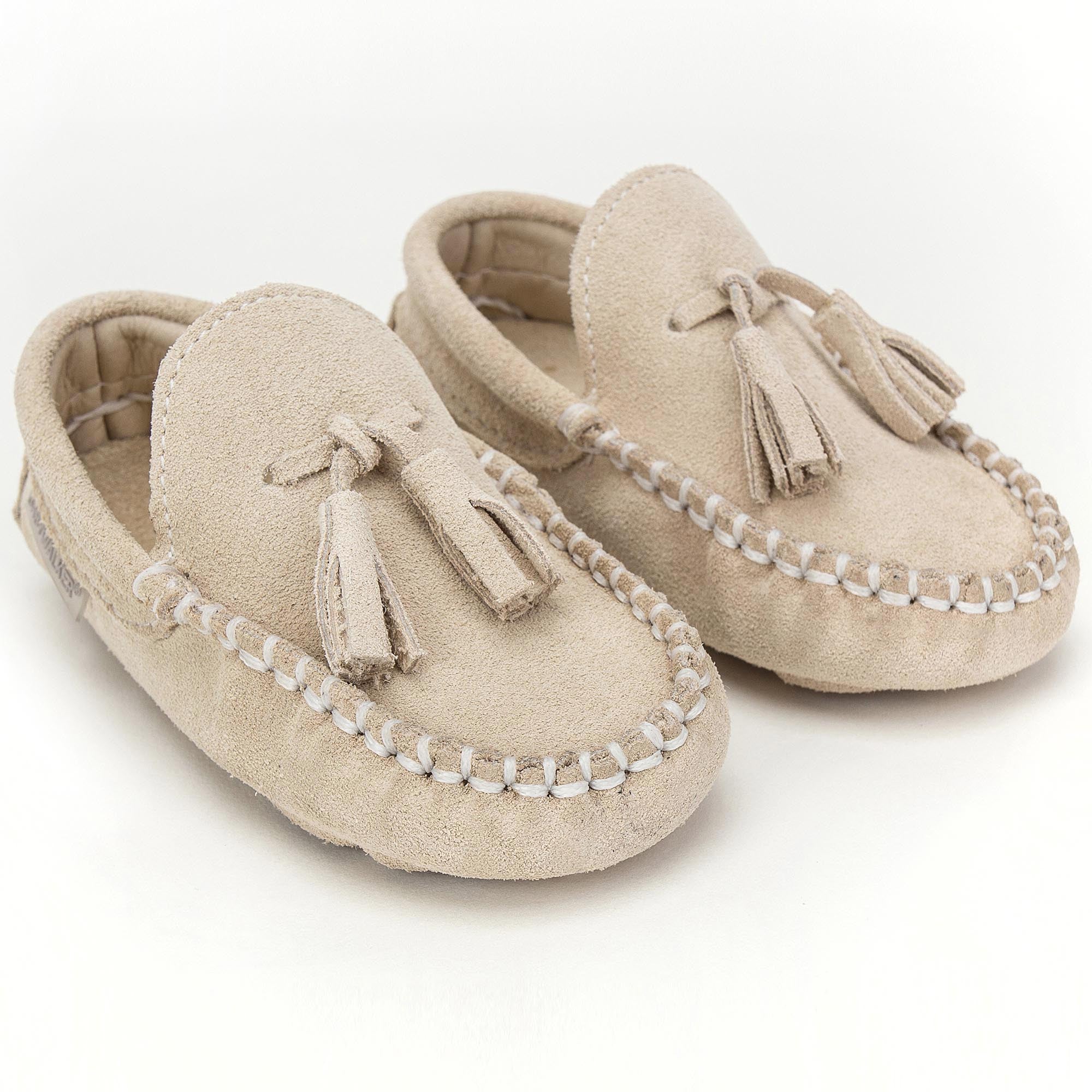 Boys & Girls Beige Suede Leather Tasselled Loafers