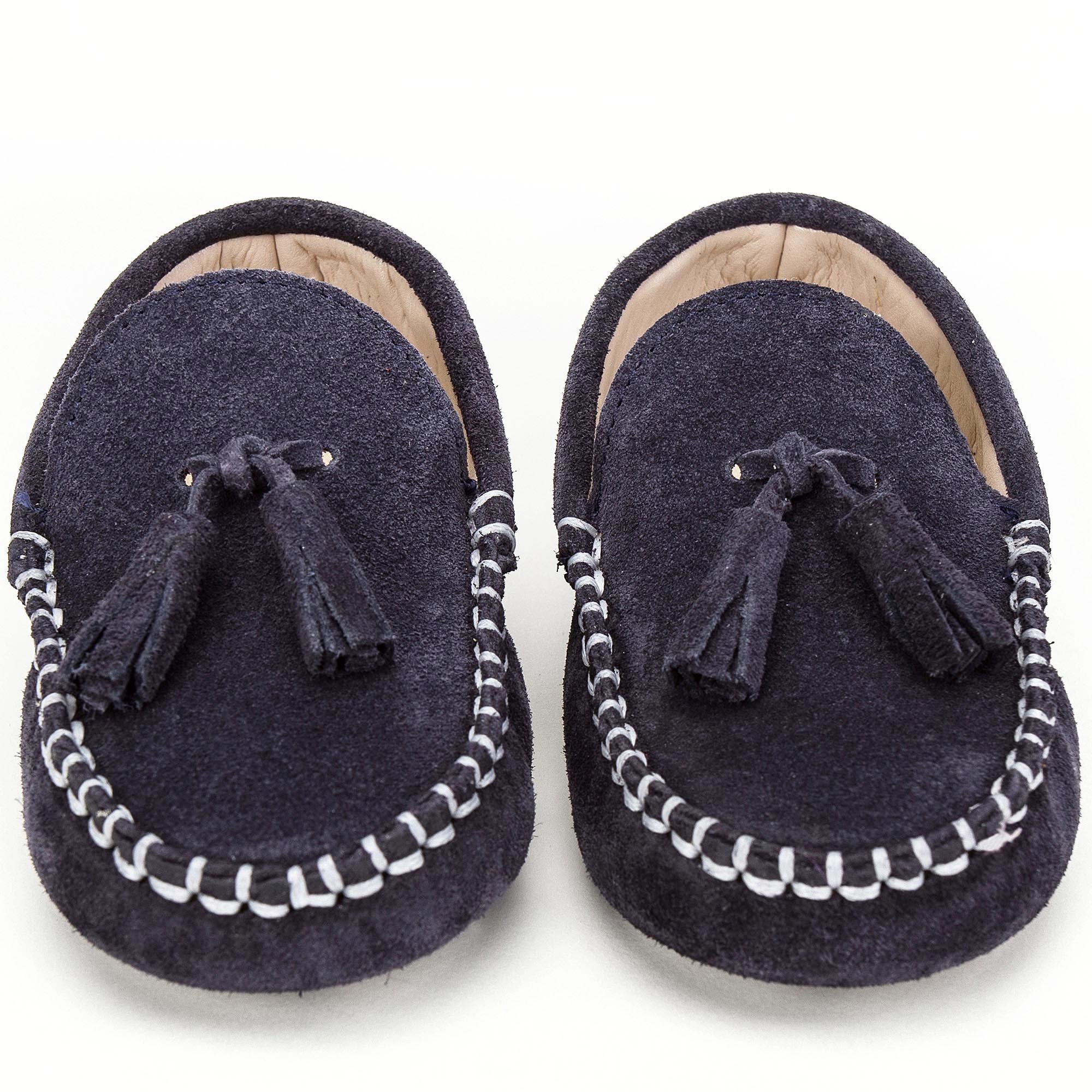 Boys & Girls Navy Blue Suede Leather Tasselled Loafers