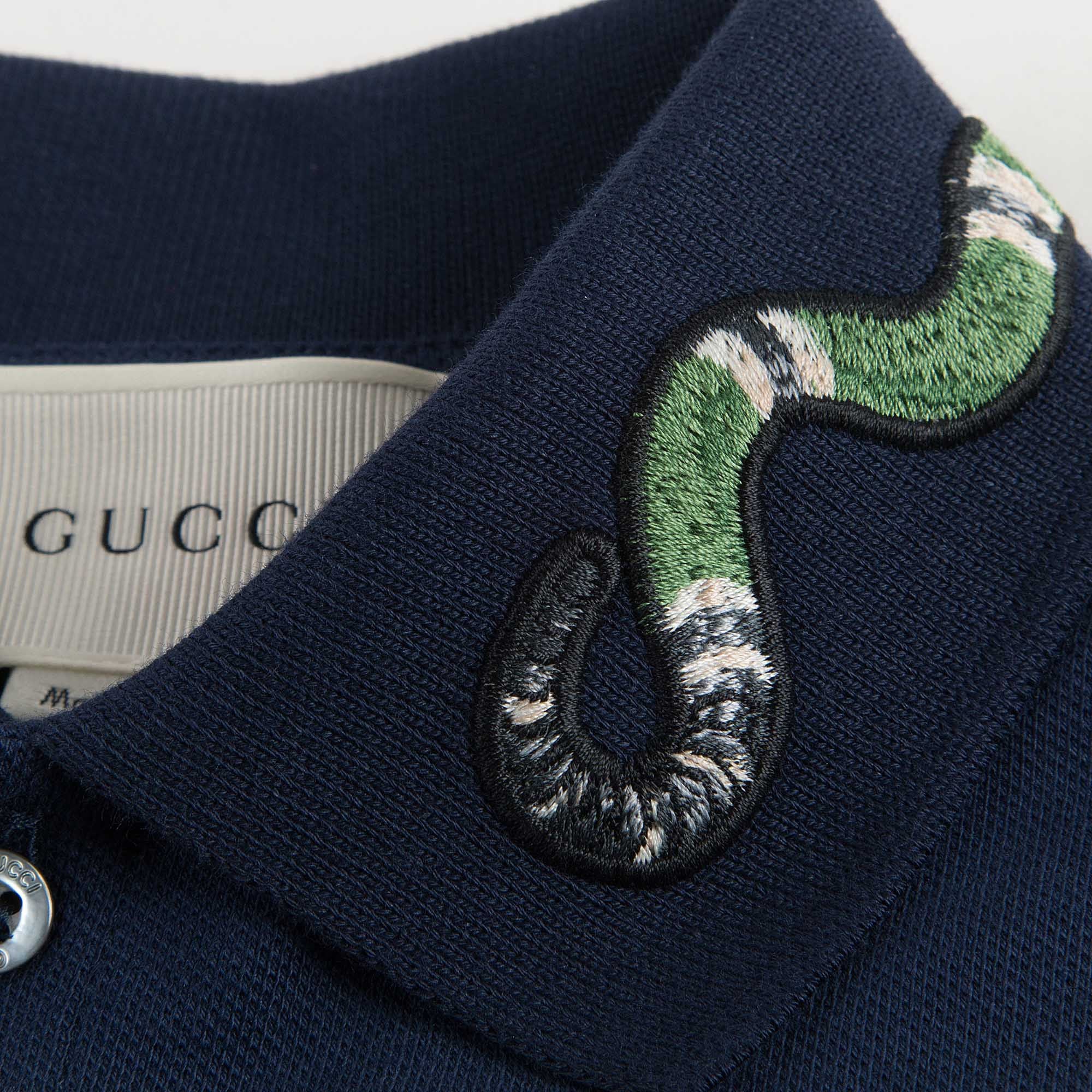 Boys Navy Blue Embroidered Snake Cuffs Polo Shirt