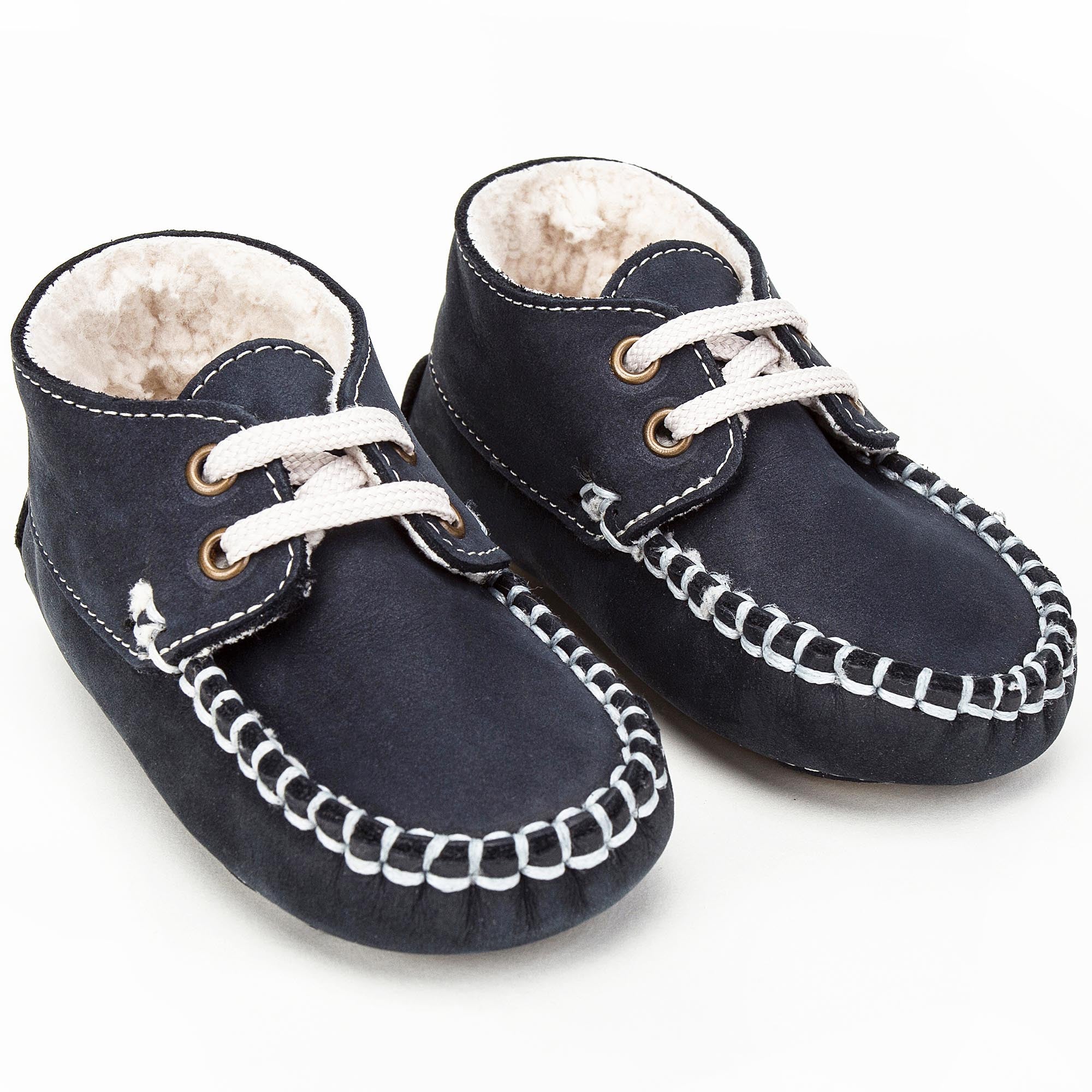 Boys & Girls Navy Blue Suede Mooring Rope Leather  Loafers