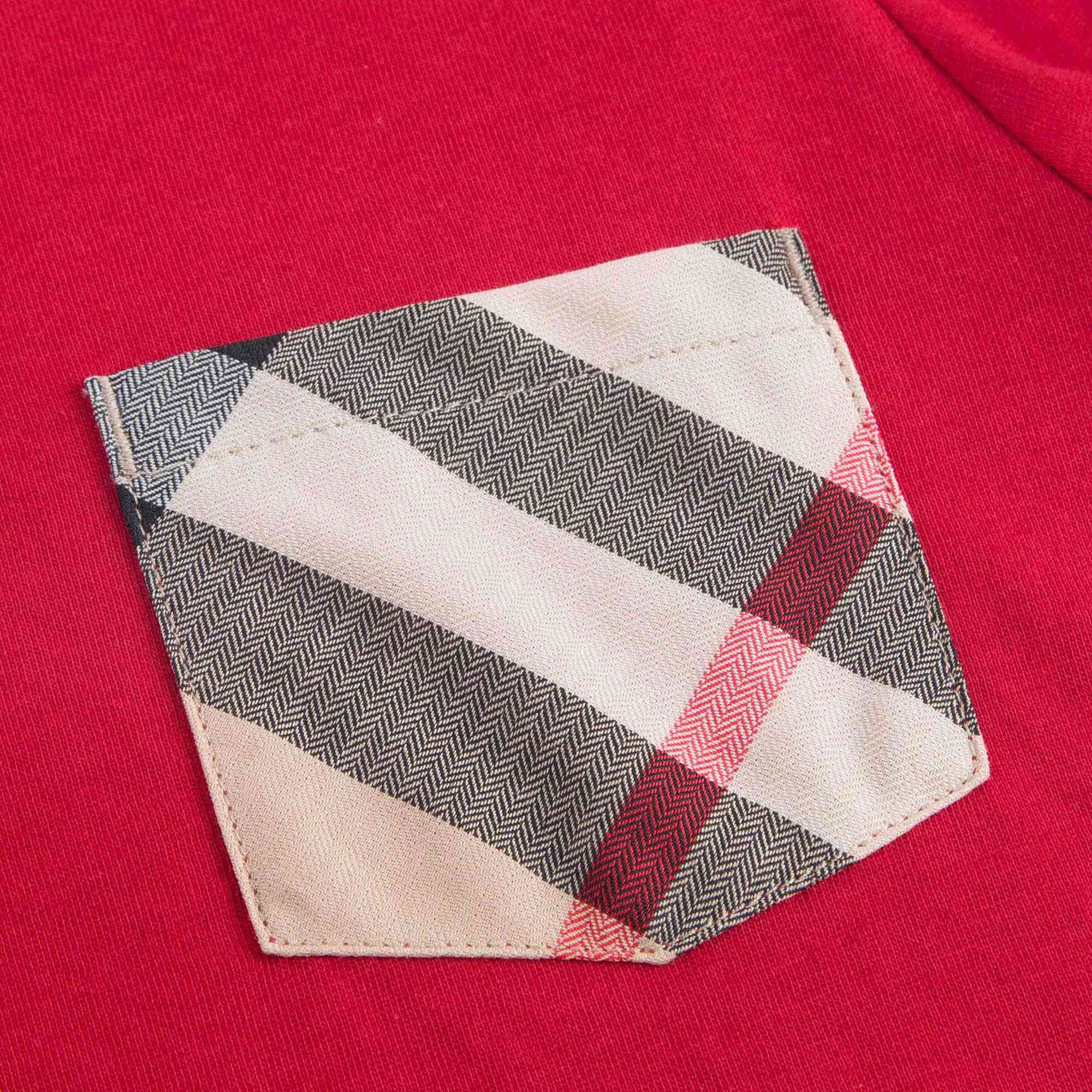 Boys Red Cotton T-shirt With Check Pocket