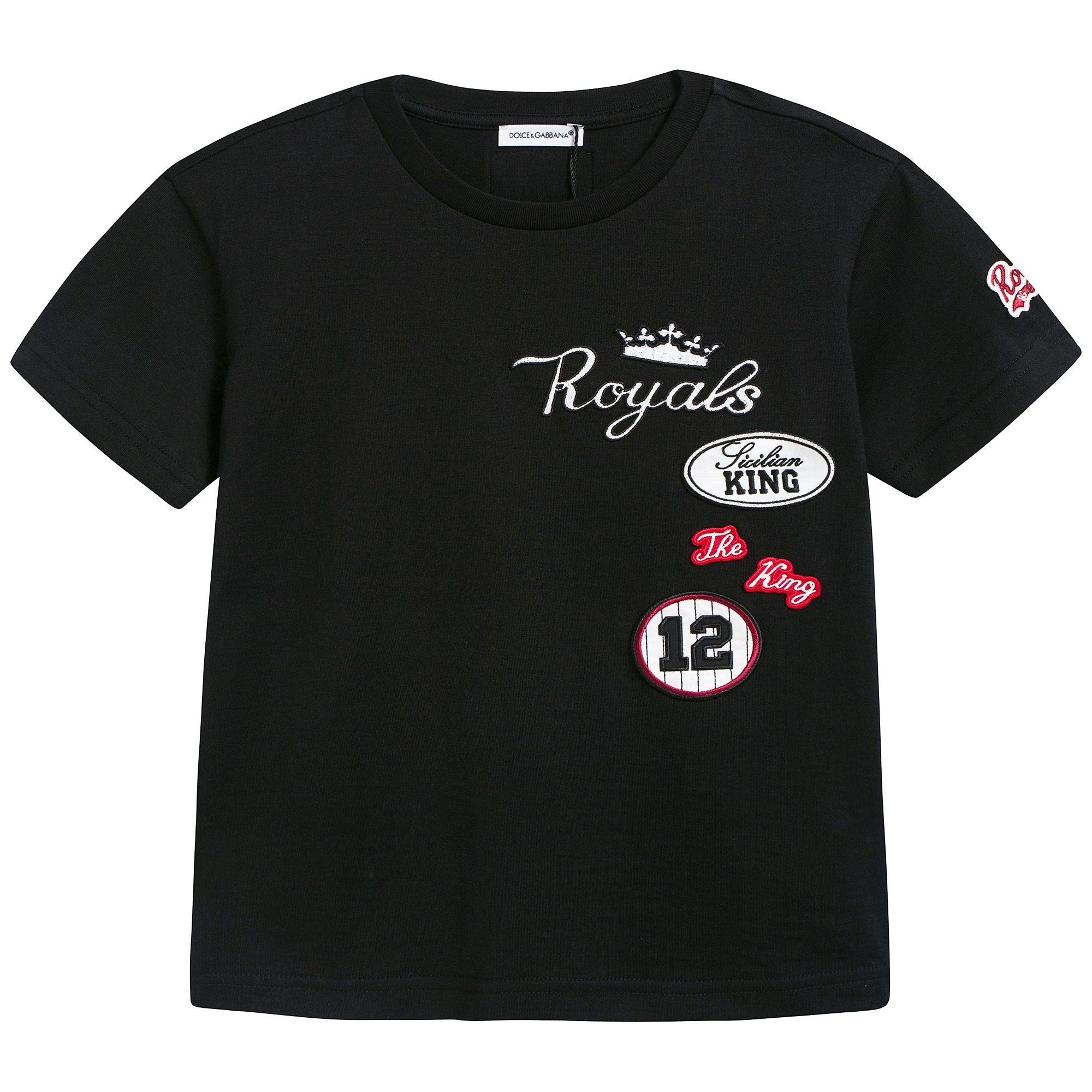 Boys Black Embroidered Cotton T-shirt