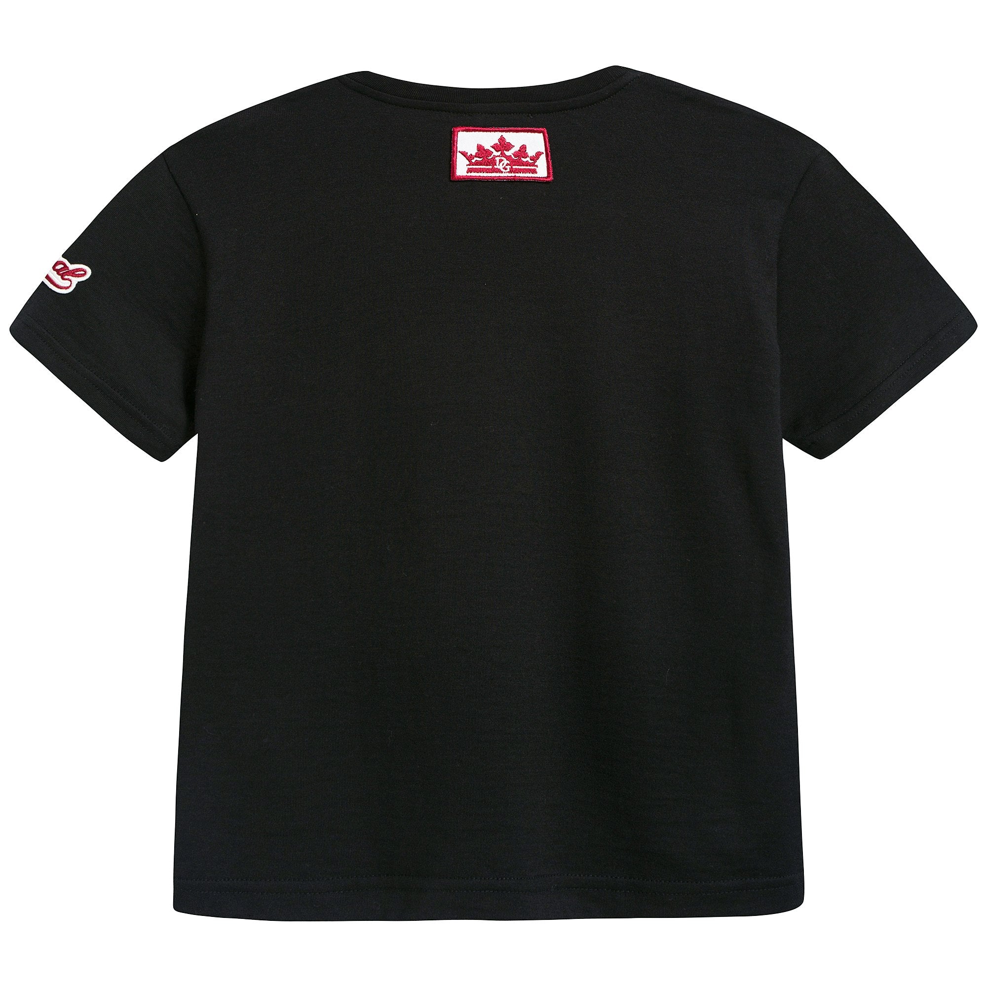 Boys Black Embroidered Cotton T-shirt