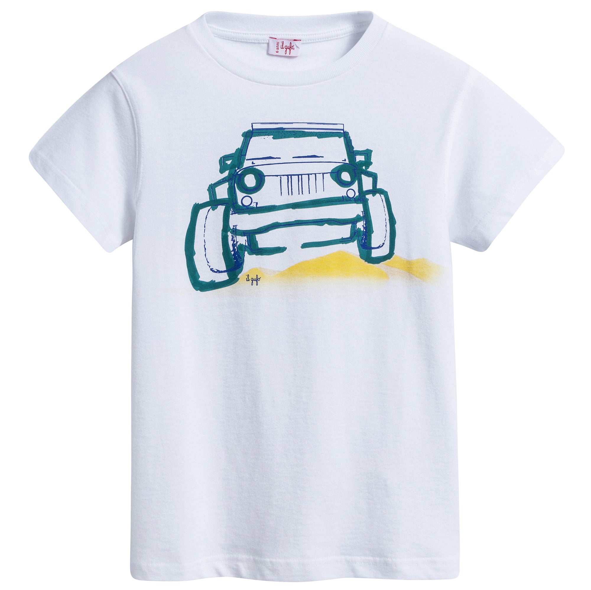 Boys White "Bluette  Car" Cotton T-shirt