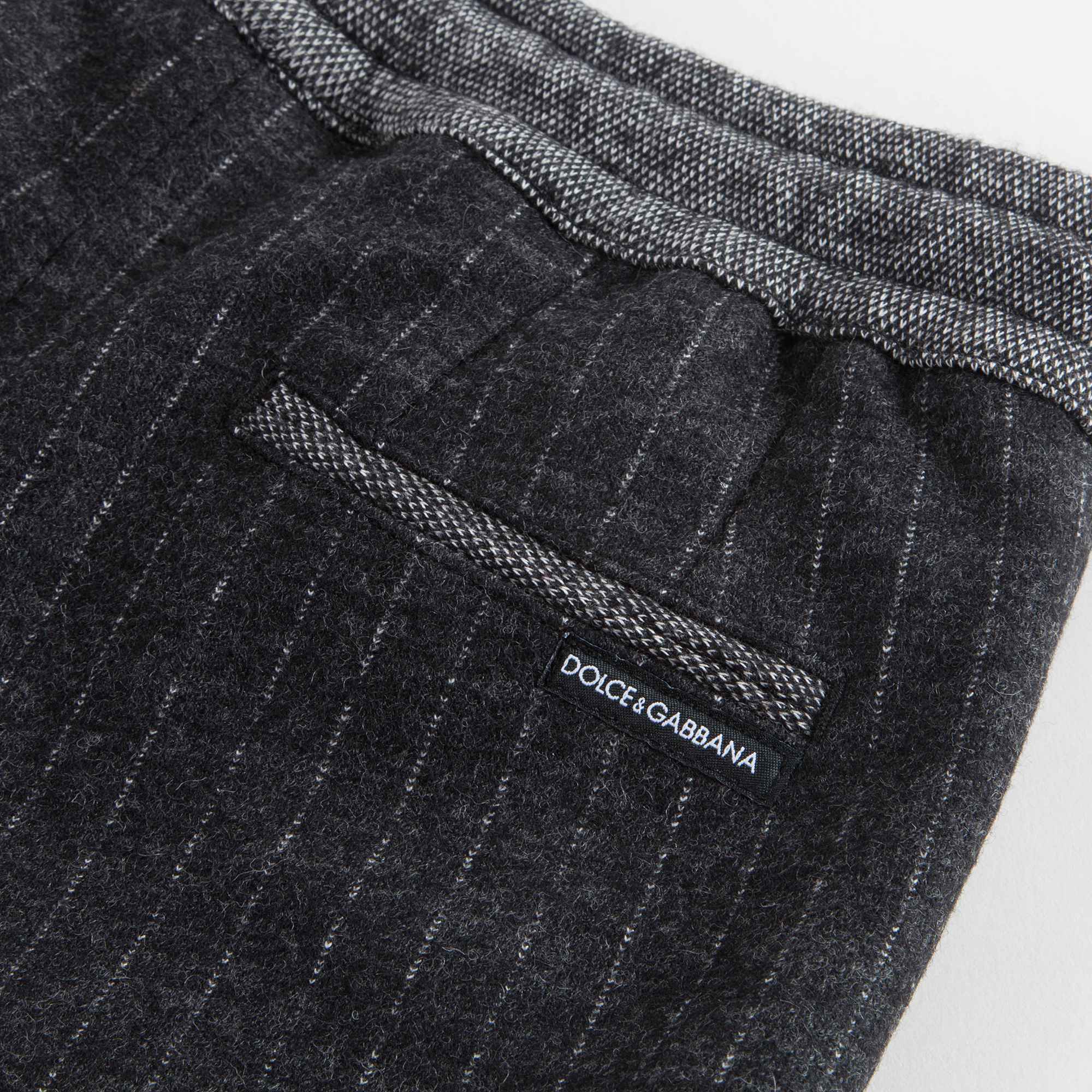 Boys Dark Grey Striped Wool Trousers