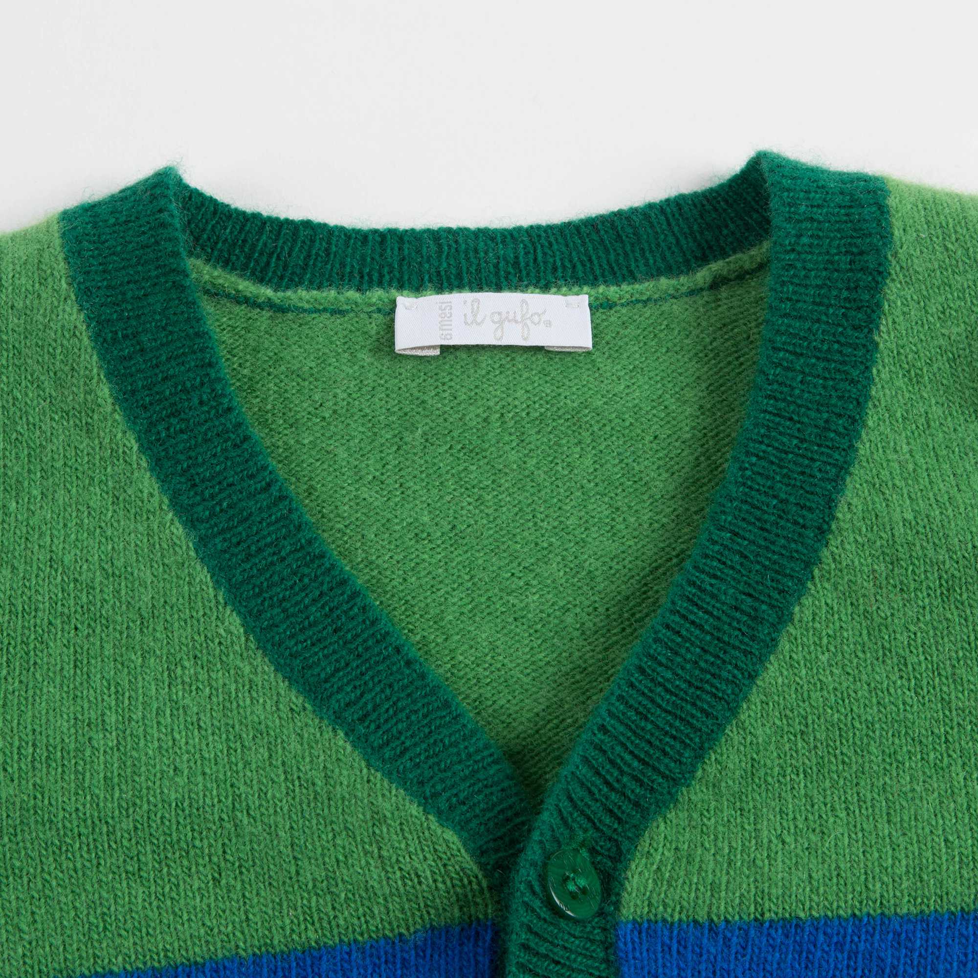 Boys Apple Green & Bluette Wool Cardigan