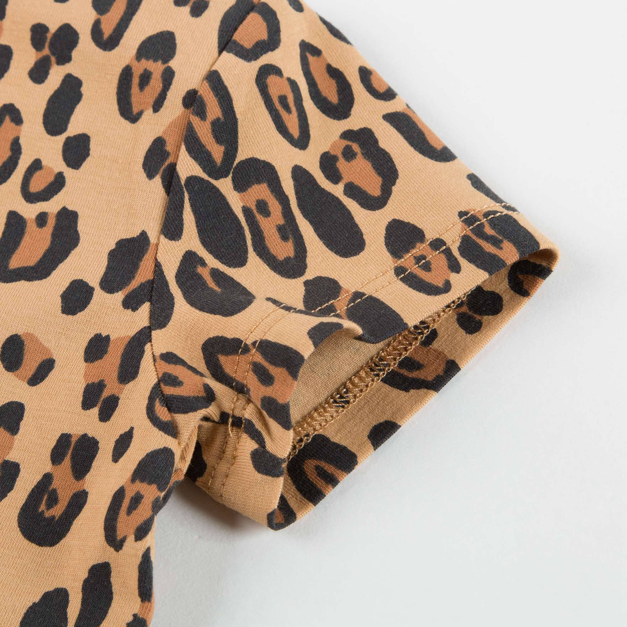 Boys & Girls Beige Basic Leopard T-shirt With Short Sleeves