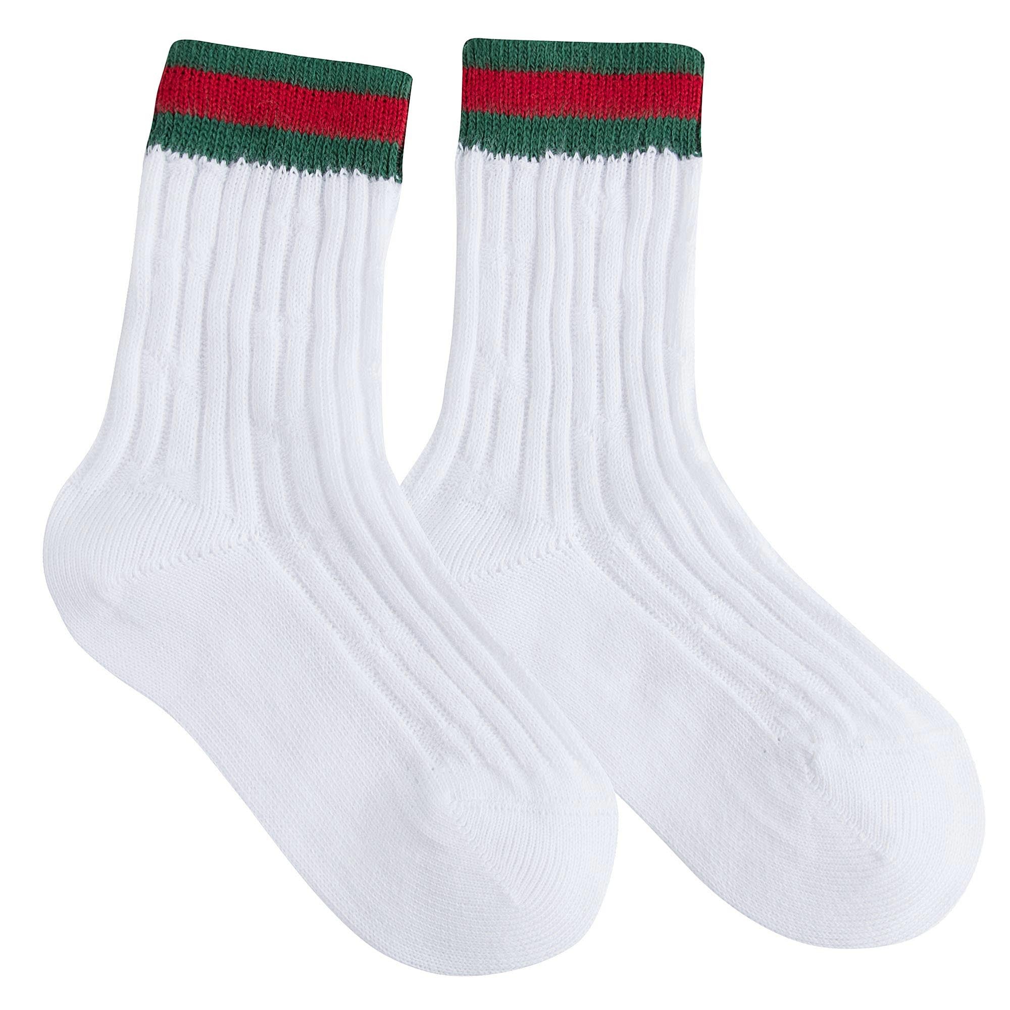 Boys & Girls White Sock With Green & Red Stripe