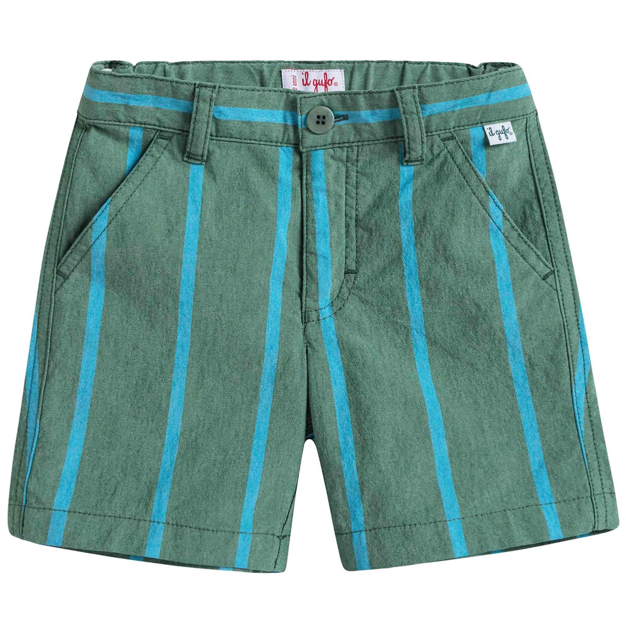 Boys Green Striped Shorts