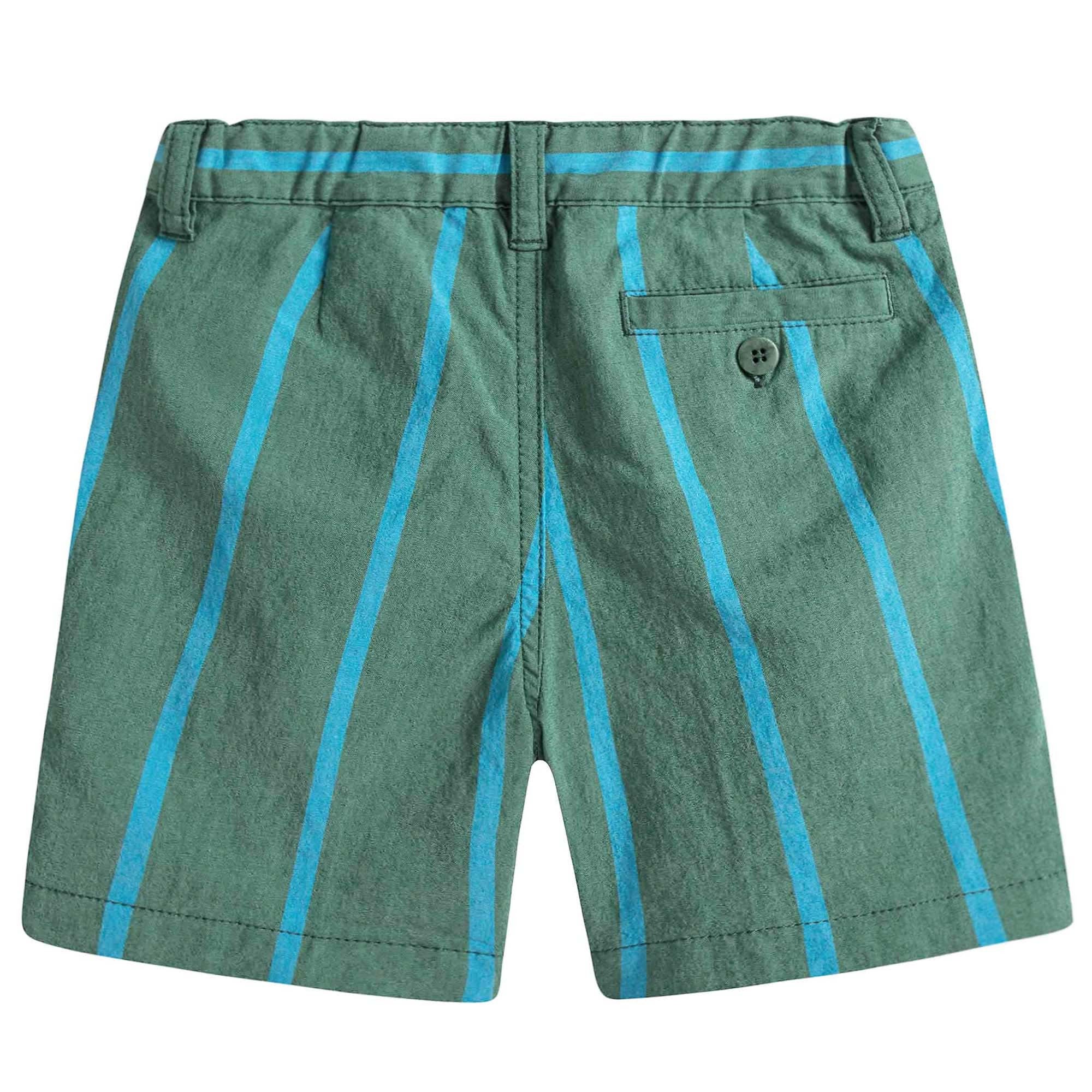 Boys Green Striped Shorts