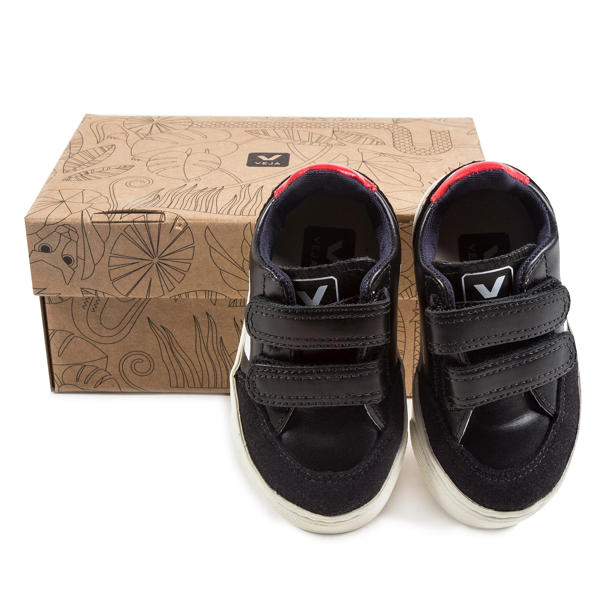 Boys  Navy  Blue   Leather Velcro   With   Red  "V" Shoes