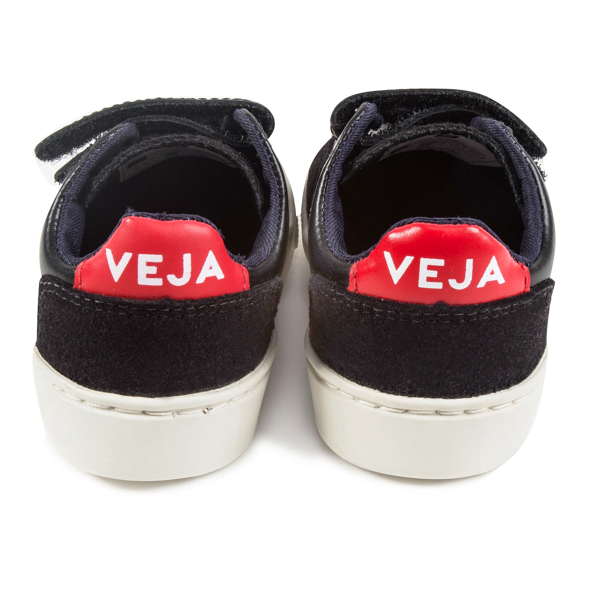 Boys  Navy  Blue   Leather Velcro   With   Red  "V" Shoes