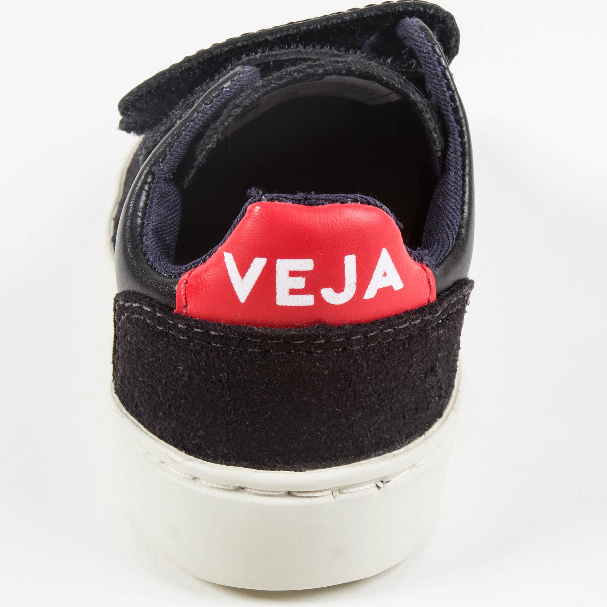 Boys  Navy  Blue   Leather Velcro   With   Red  "V" Shoes