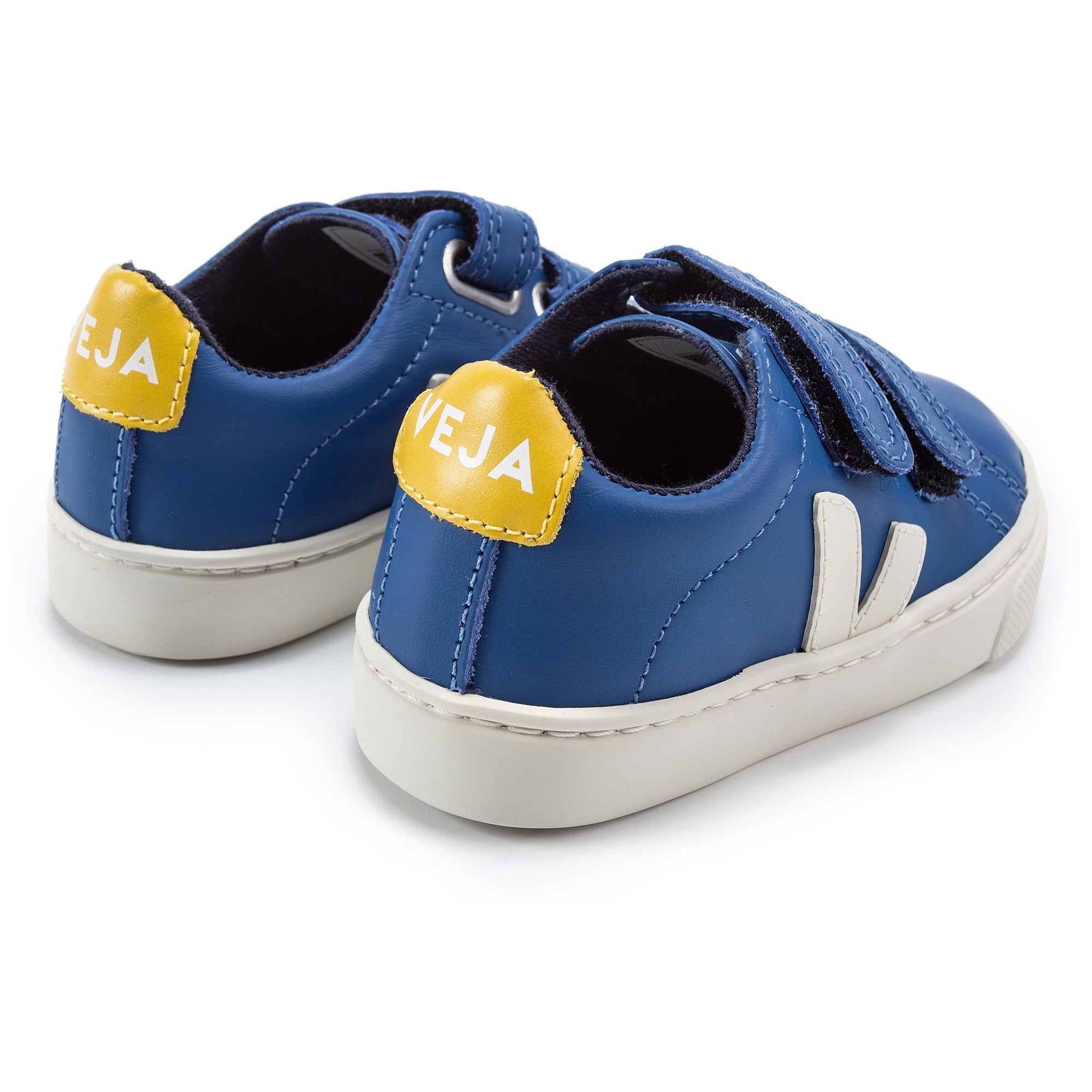 Boys Blue Leather Velcro Whit White "V" Shoes