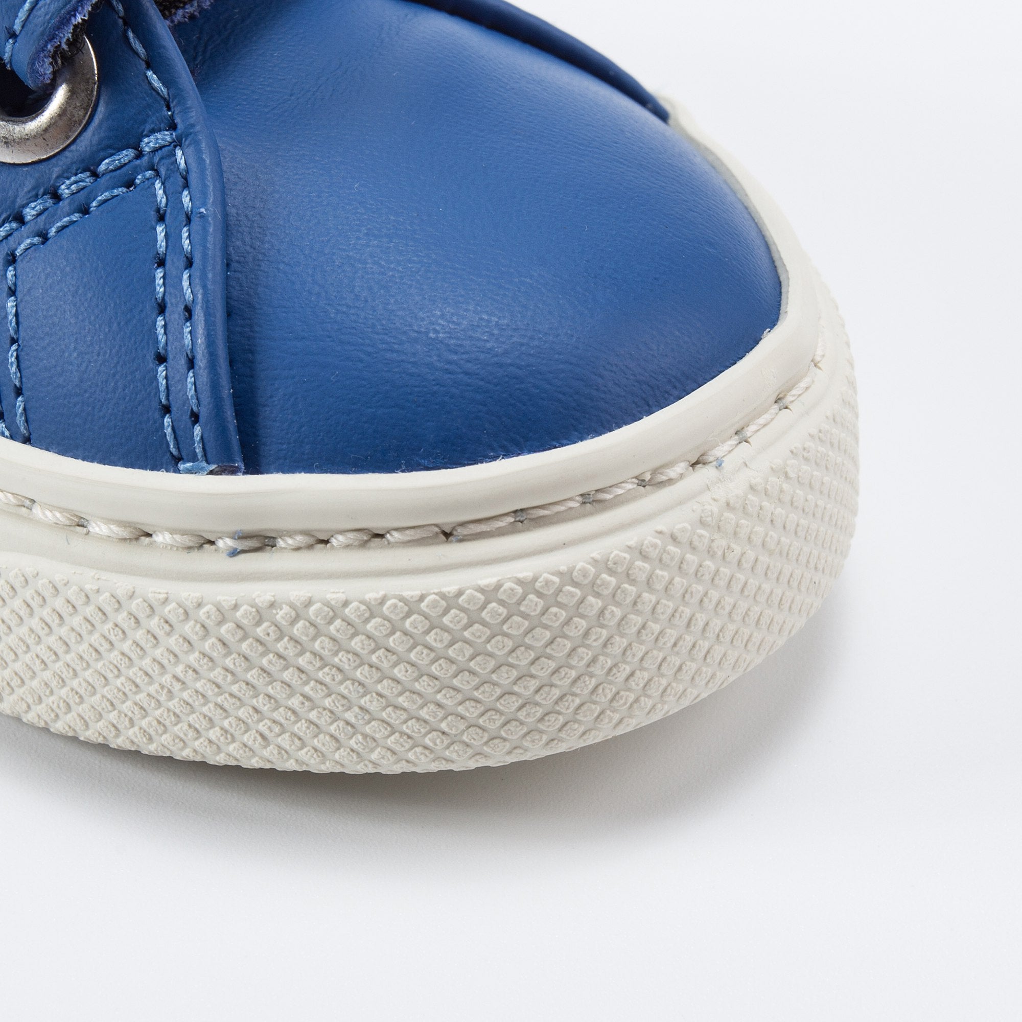 Boys Blue Leather Velcro Whit White "V" Shoes