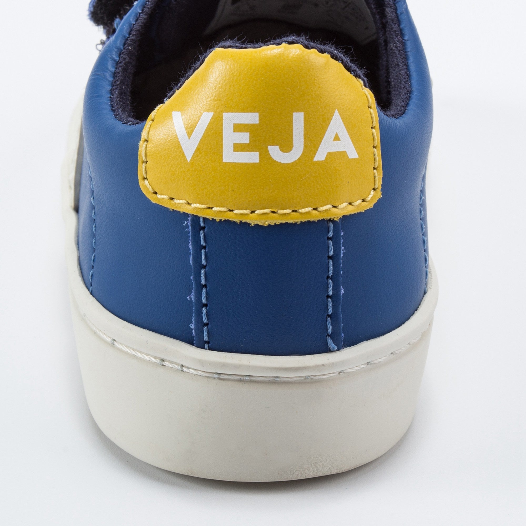 Boys Blue Leather Velcro Whit White "V" Shoes