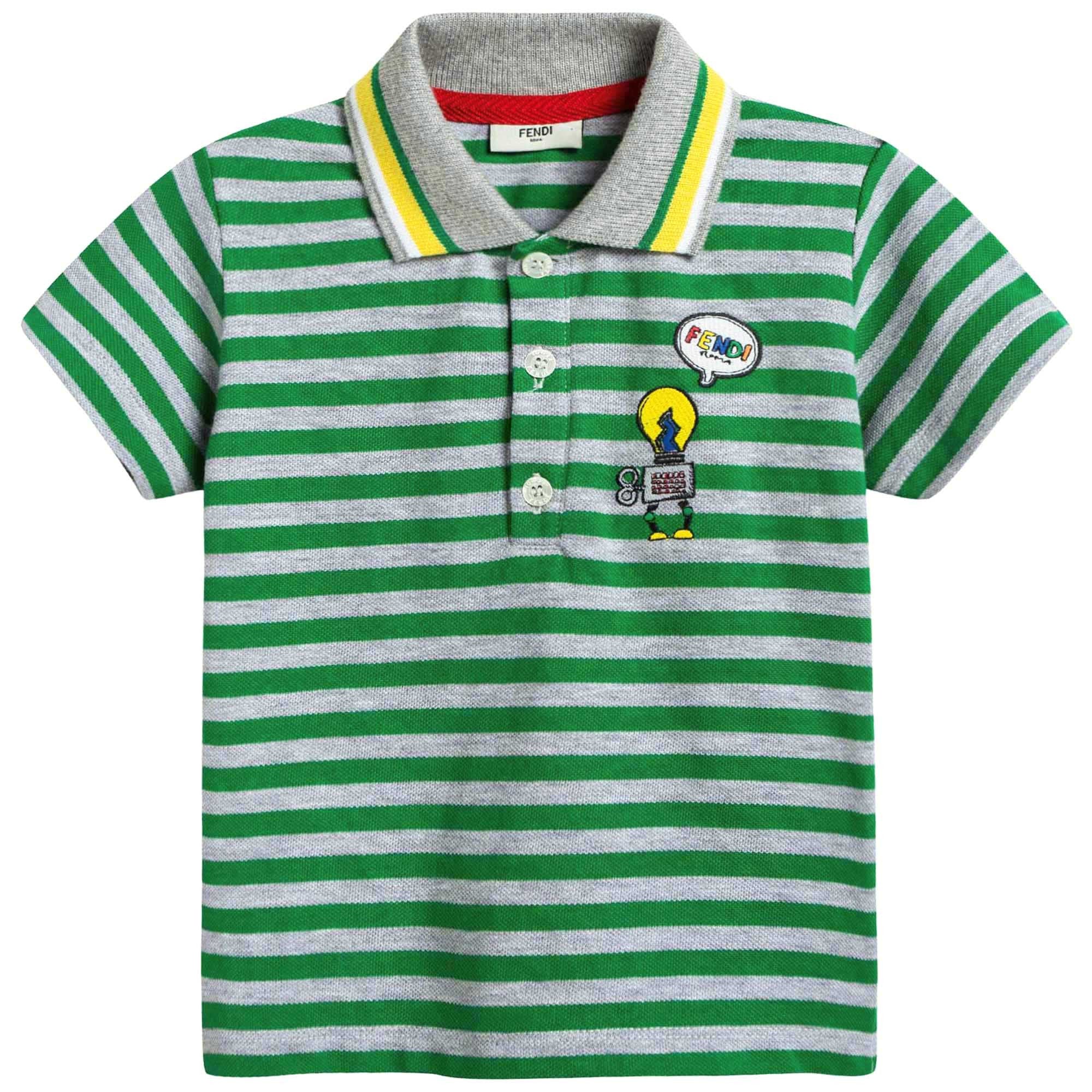 Baby Boys Green & Grey Striped Polo Shirt