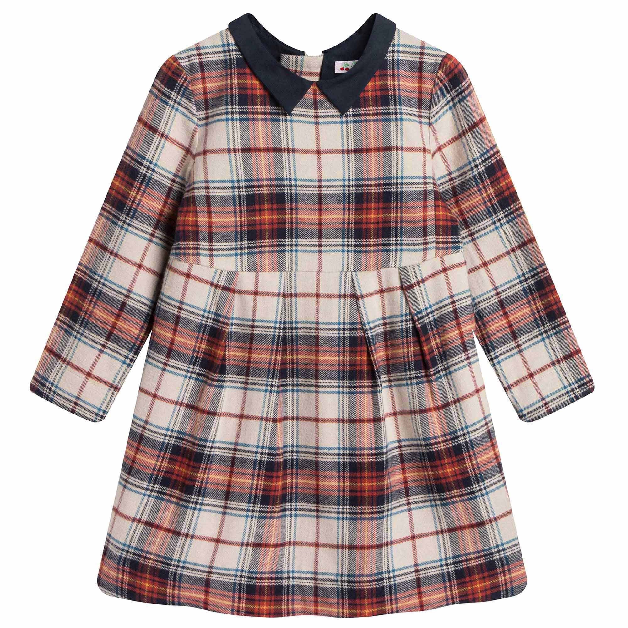 Girls Multicolor Check Cotton Dress With Black Collar - CÉMAROSE | Children's Fashion Store - 1