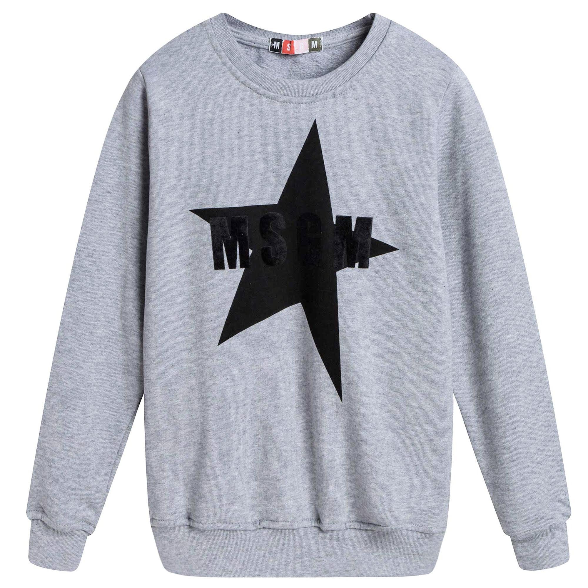 Boys Grey Cotton Sweatshirt With Black Star Trims - CÉMAROSE | Children's Fashion Store - 1