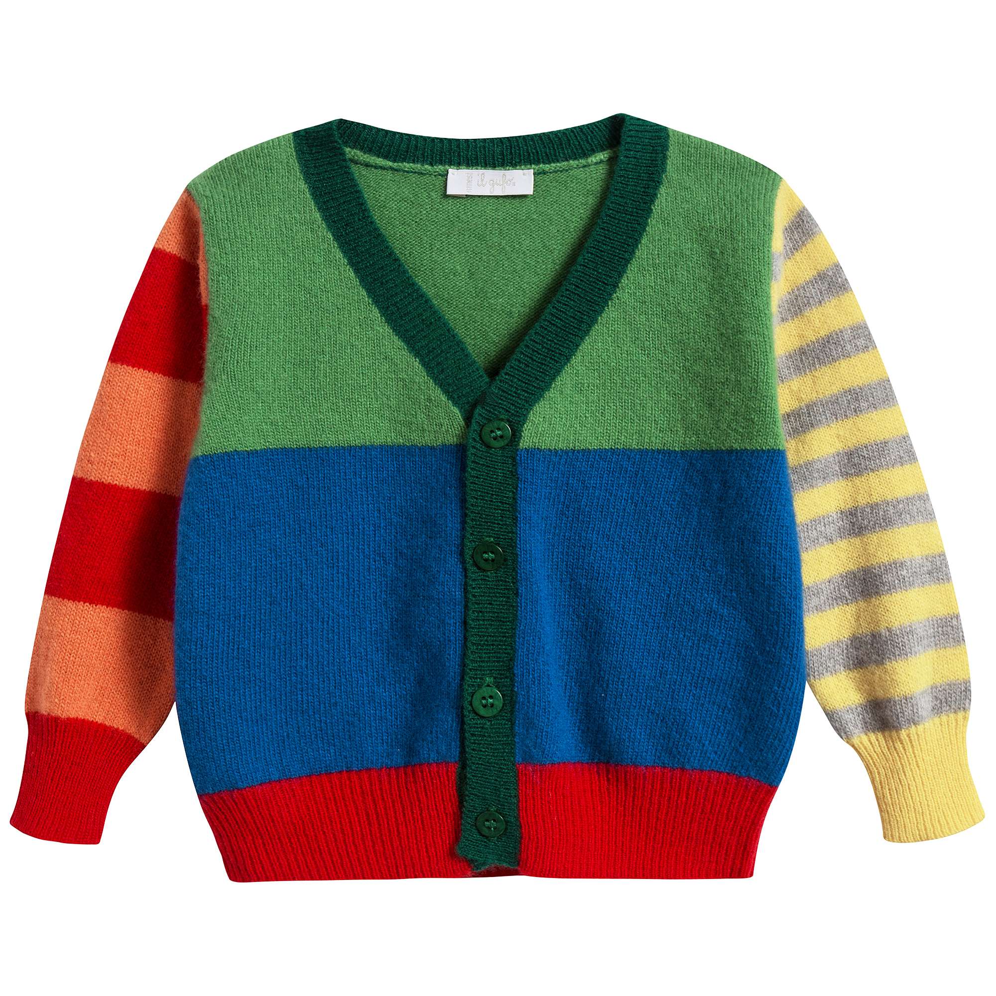 Boys Apple Green & Bluette Wool Cardigan