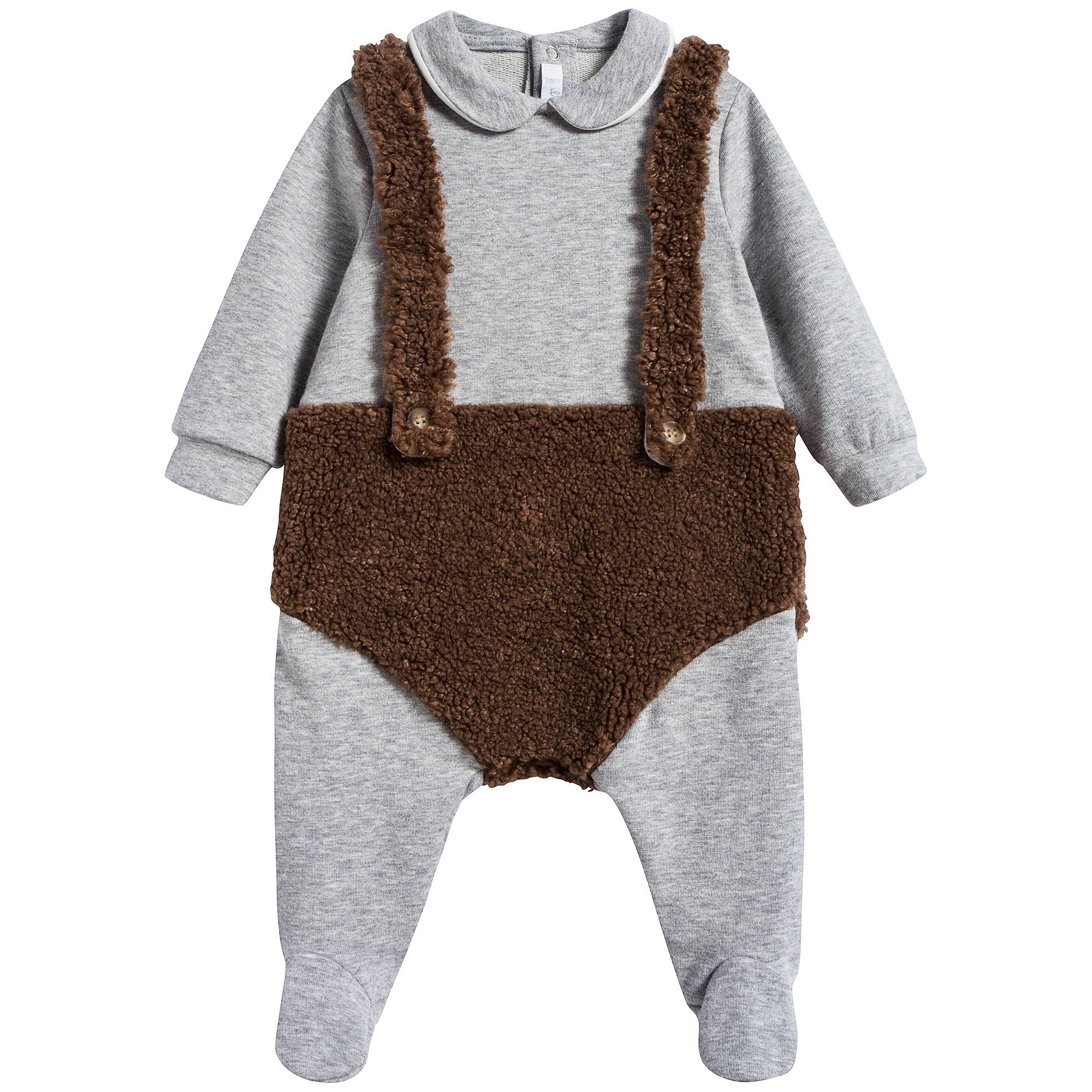 Baby Boys White & Grey Cotton Romper