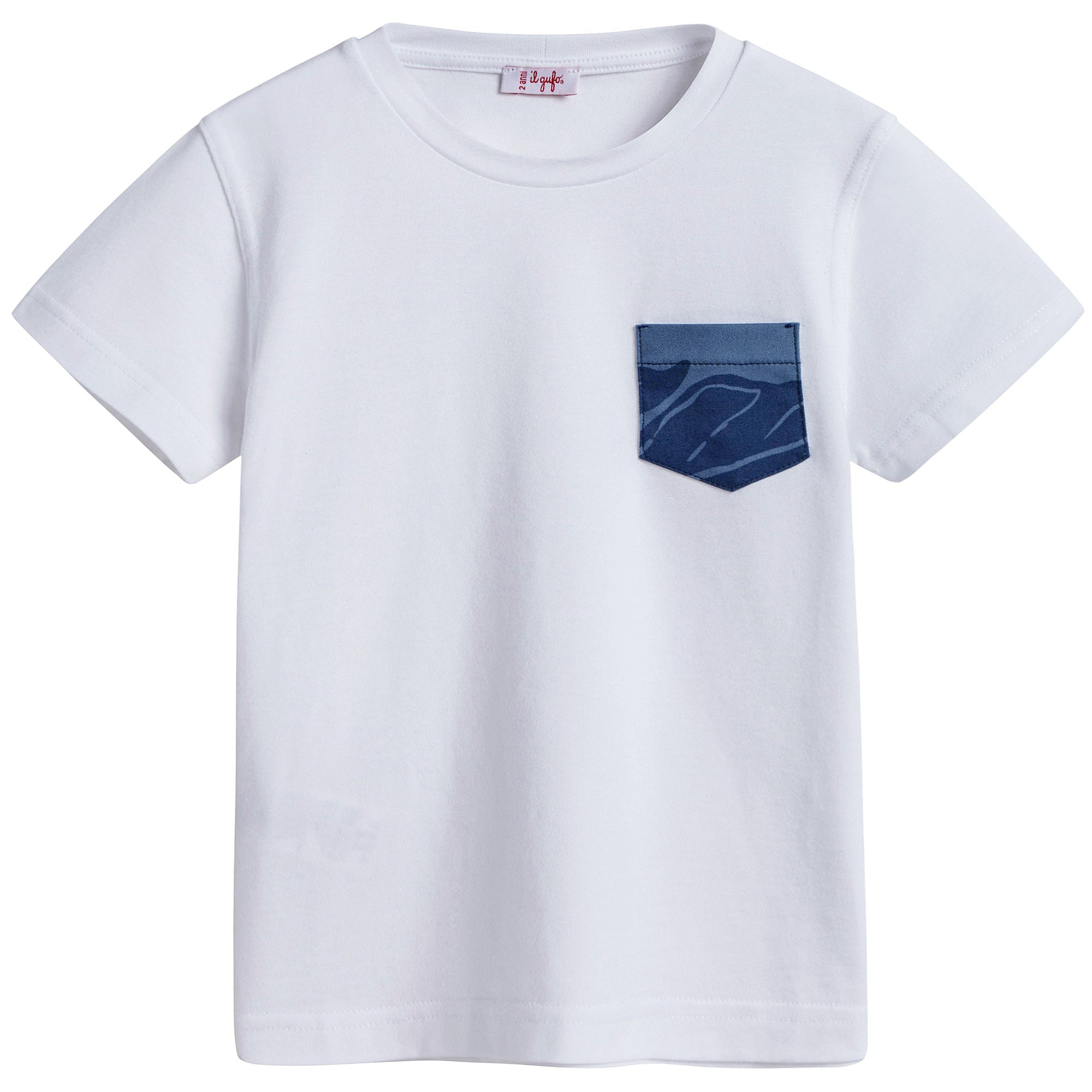 Boys White T-shirt with Contrasting Blue Pocket