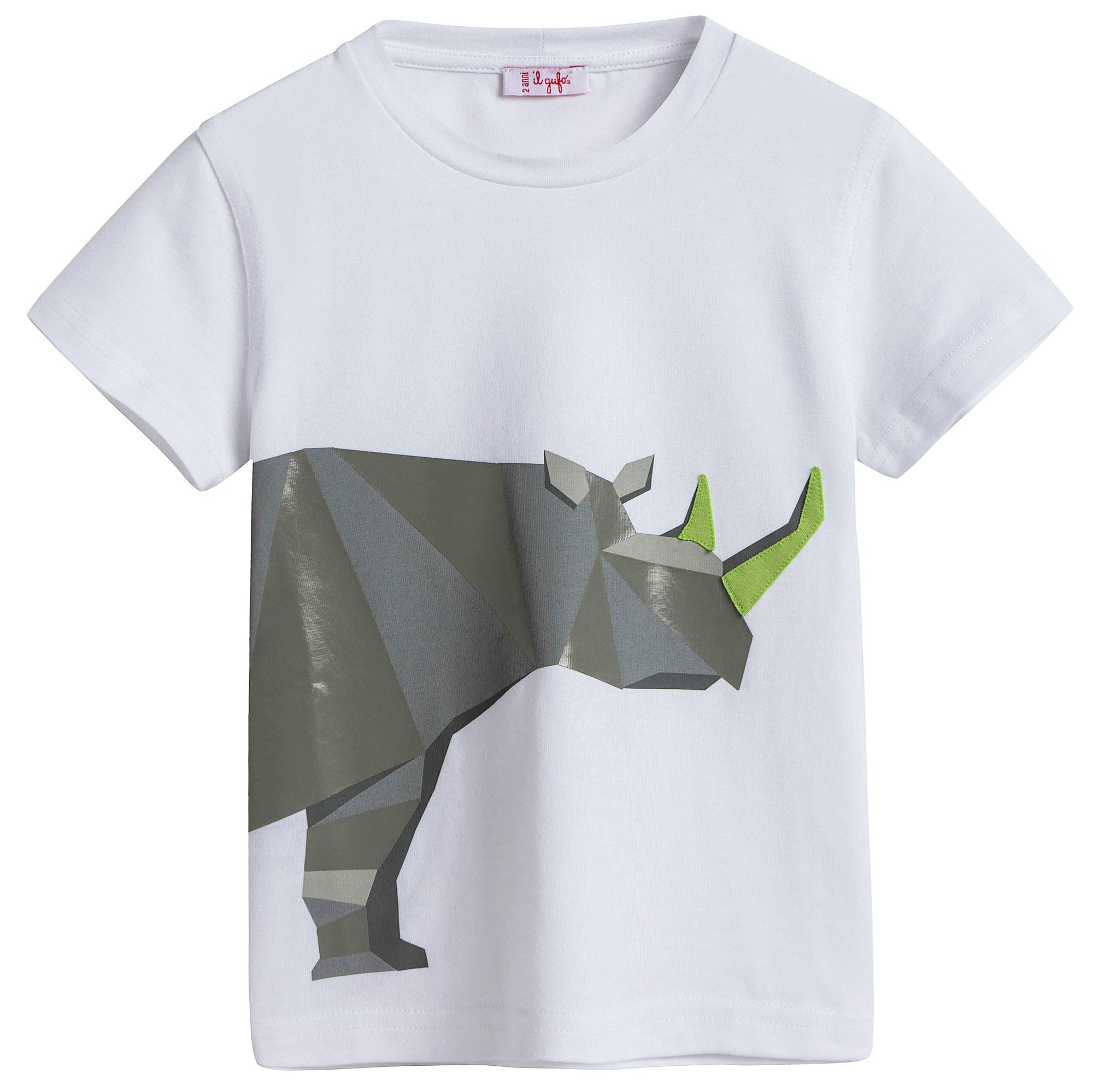 Boys White Rhinoceros Printed T-shirt