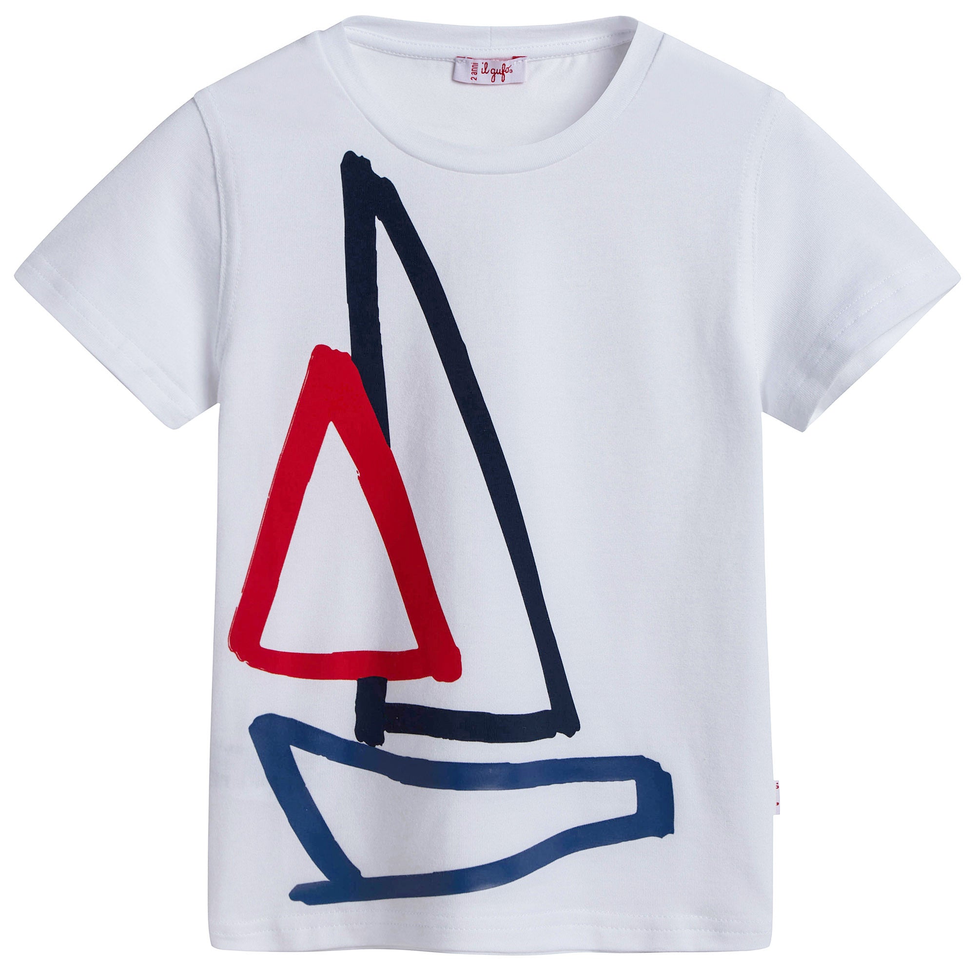 Boys White Boat Printed T-Shirt