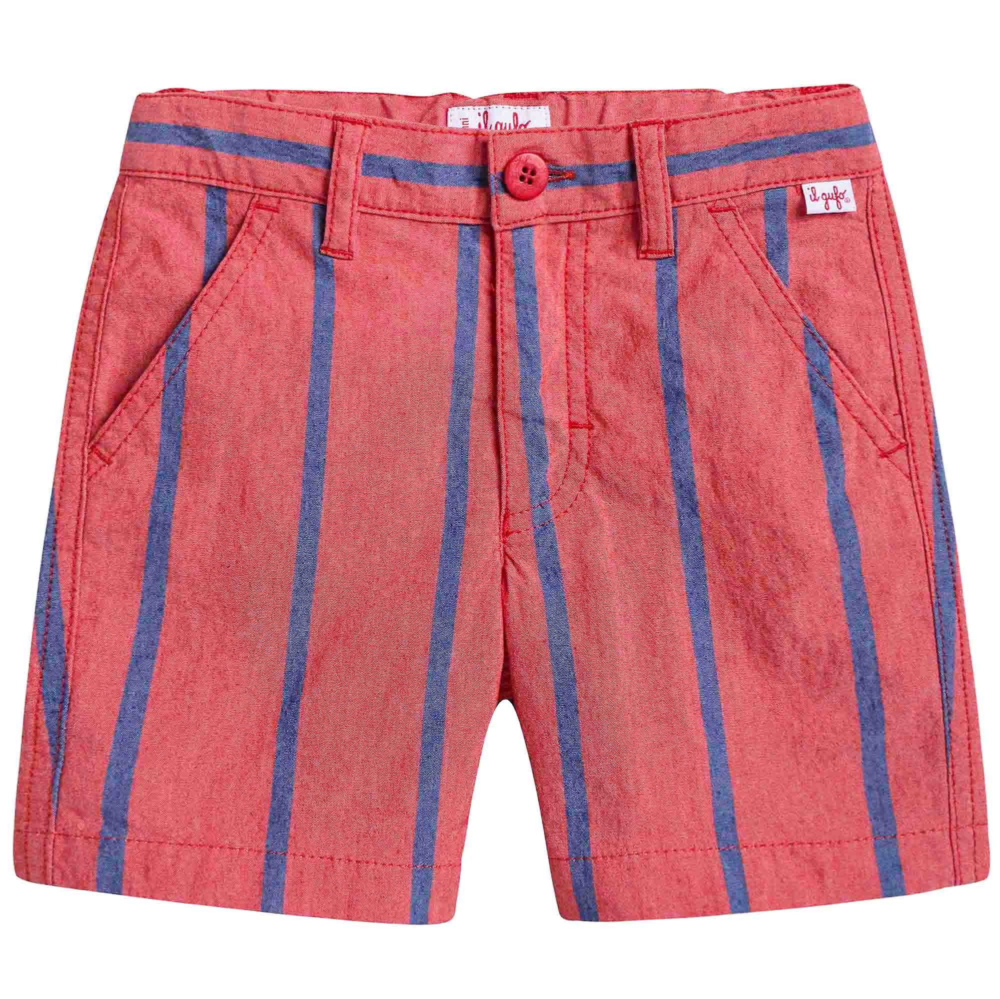 Boys Blue & Red Striped Cotton Shorts