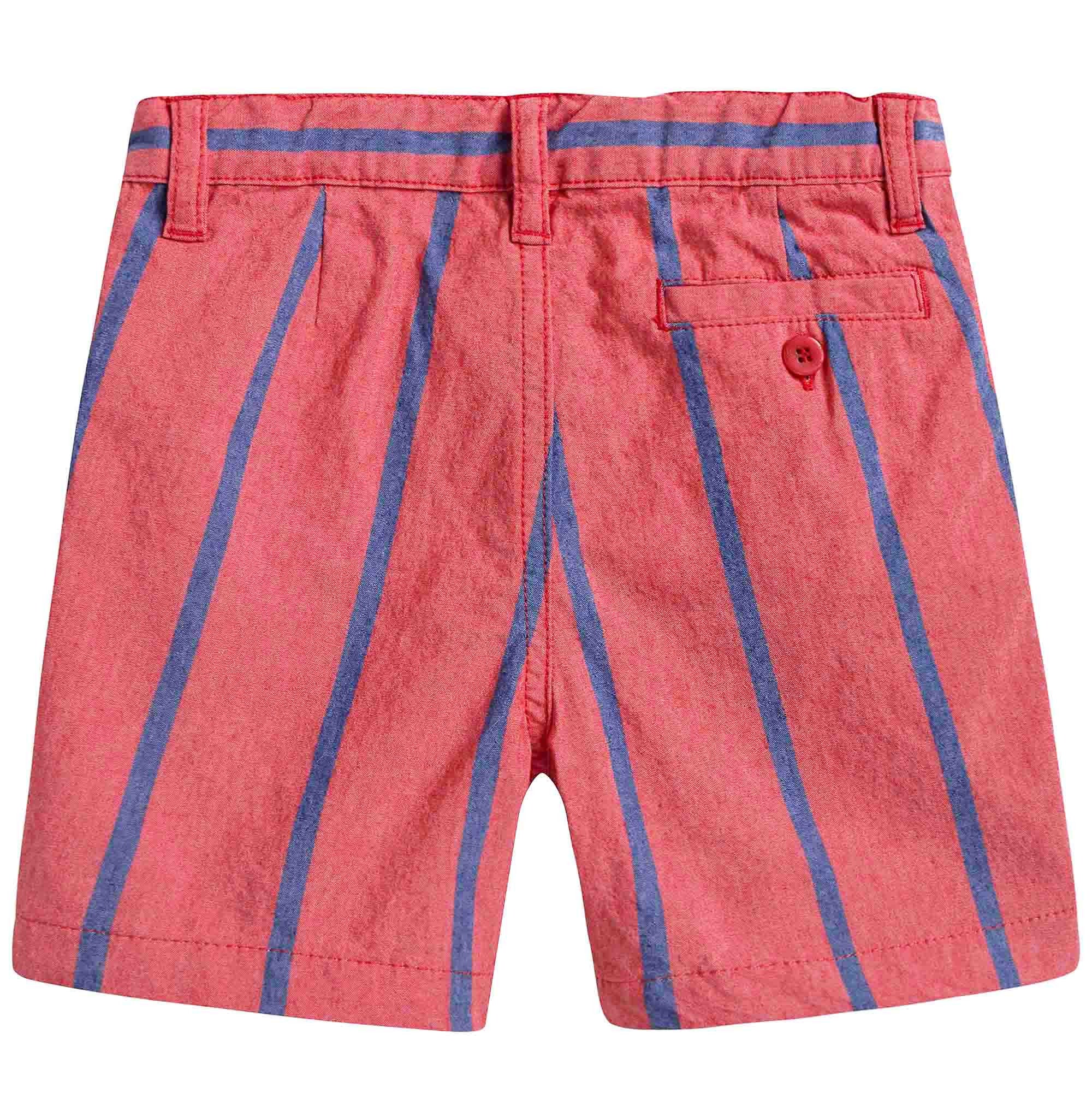 Boys Blue & Red Striped Cotton Shorts